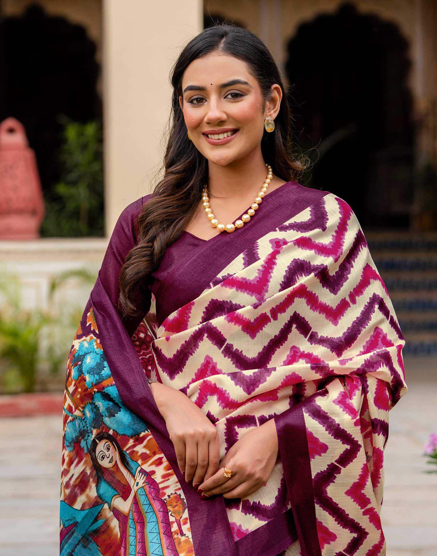 Beige Khadi Printed Saree - Image 2