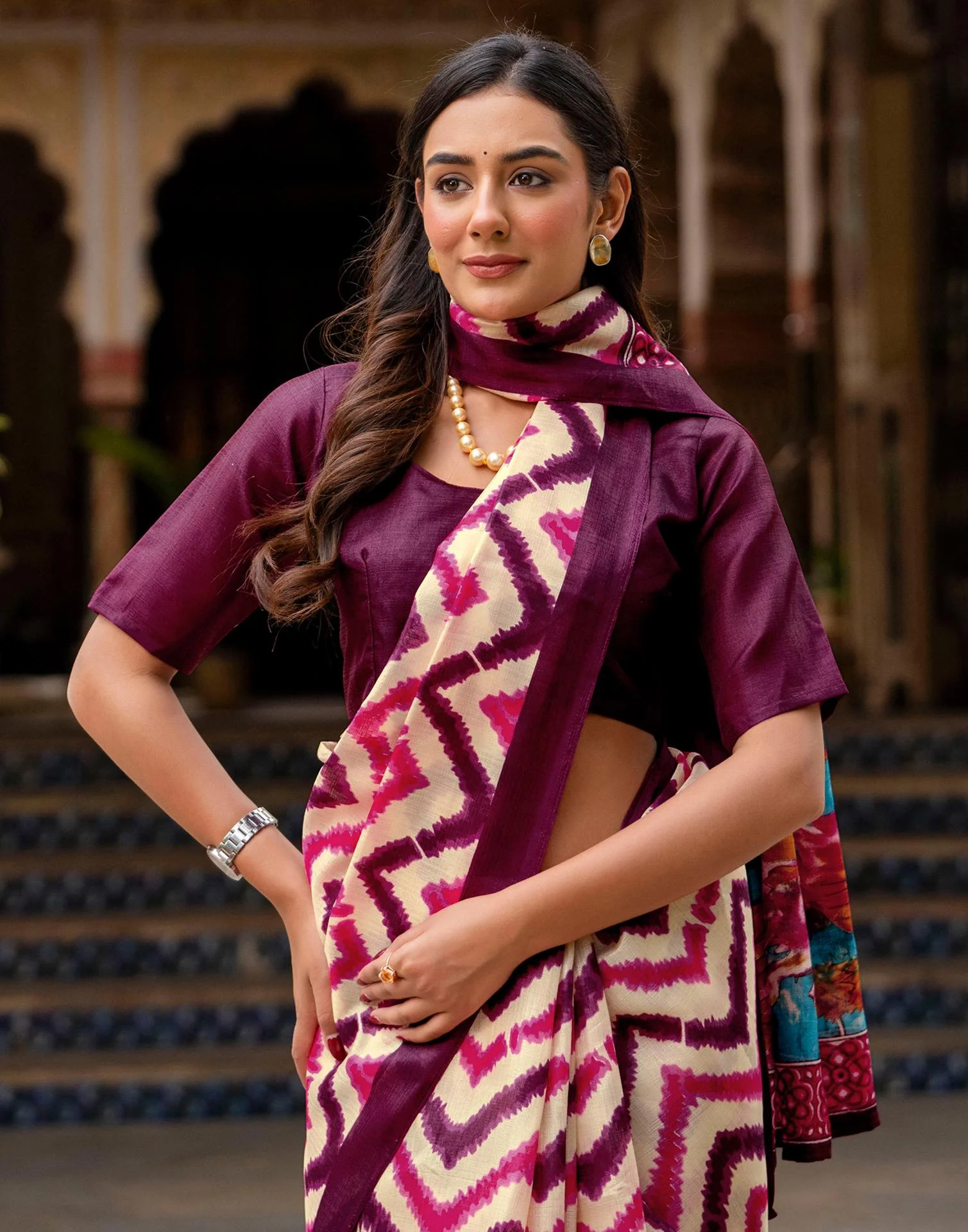 Beige Khadi Printed Saree - Image 4