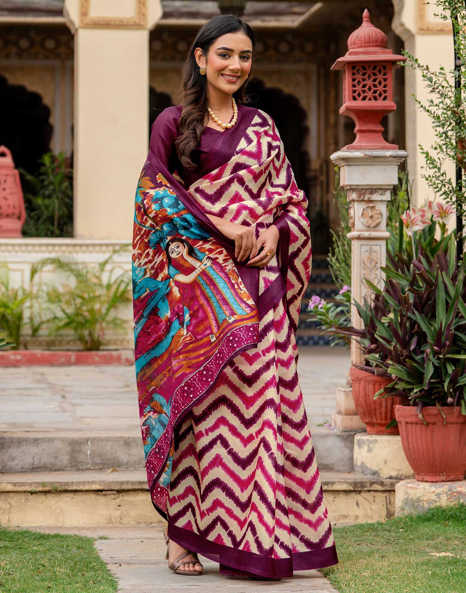 Beige Khadi Printed Saree - Image 6