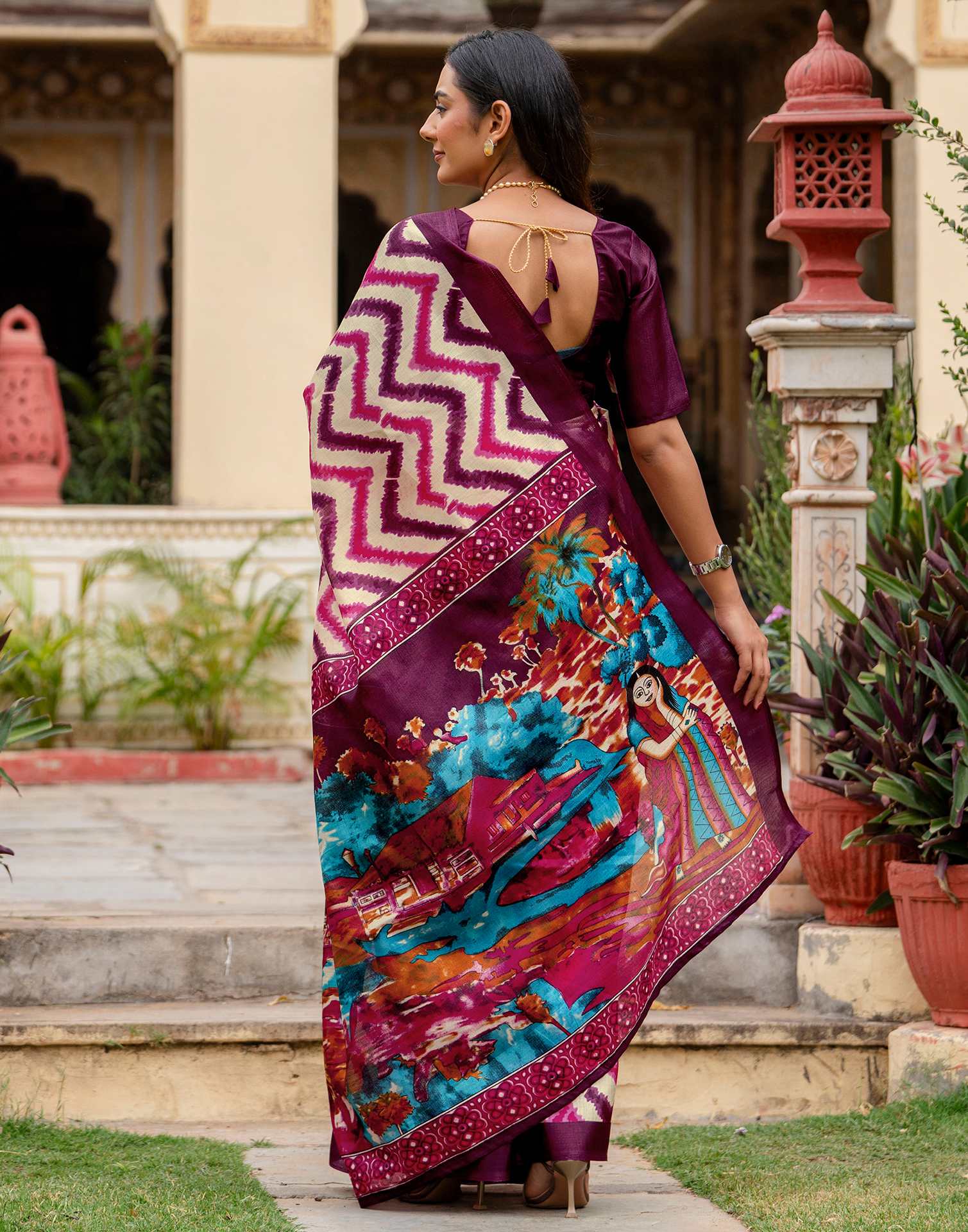 Beige Khadi Printed Saree - Image 7