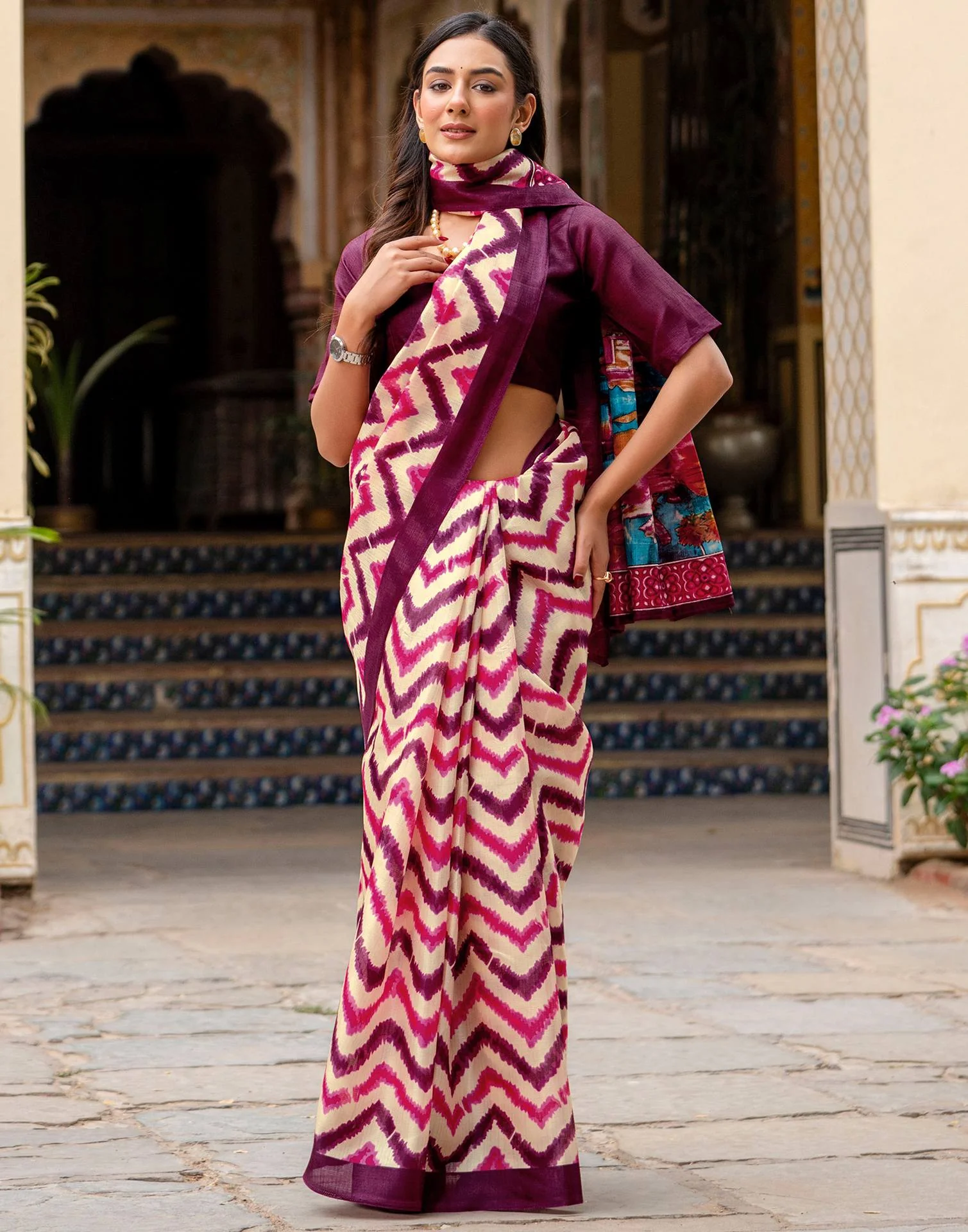 Beige Khadi Printed Saree - Image 9