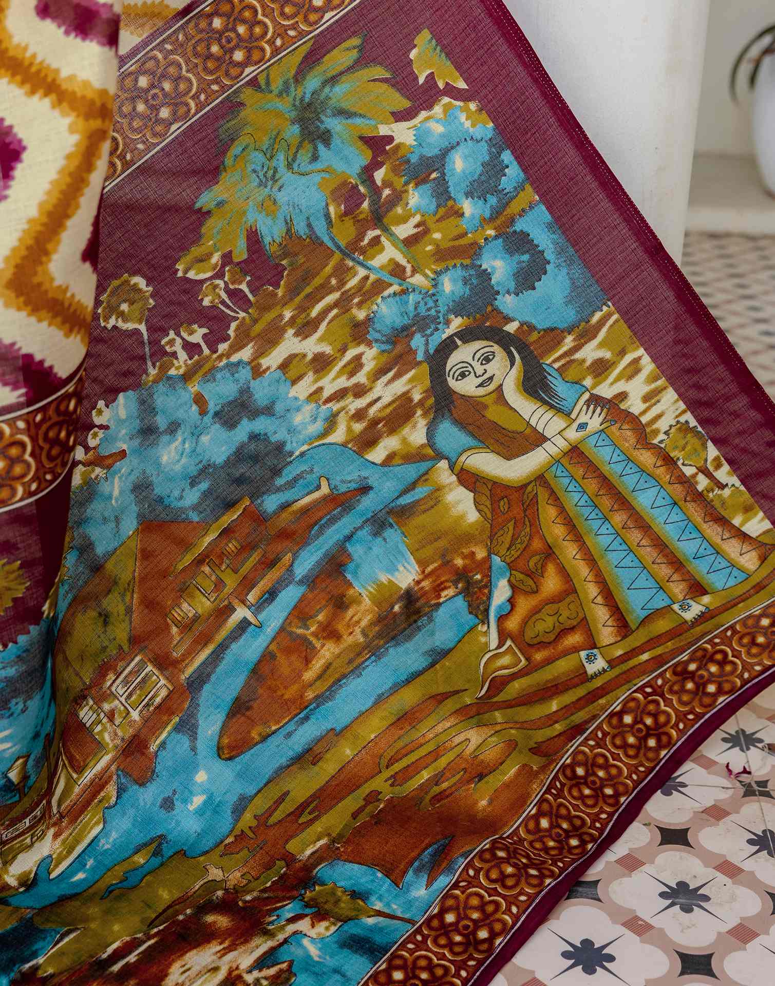 Beige Khadi Printed Saree - Image 10