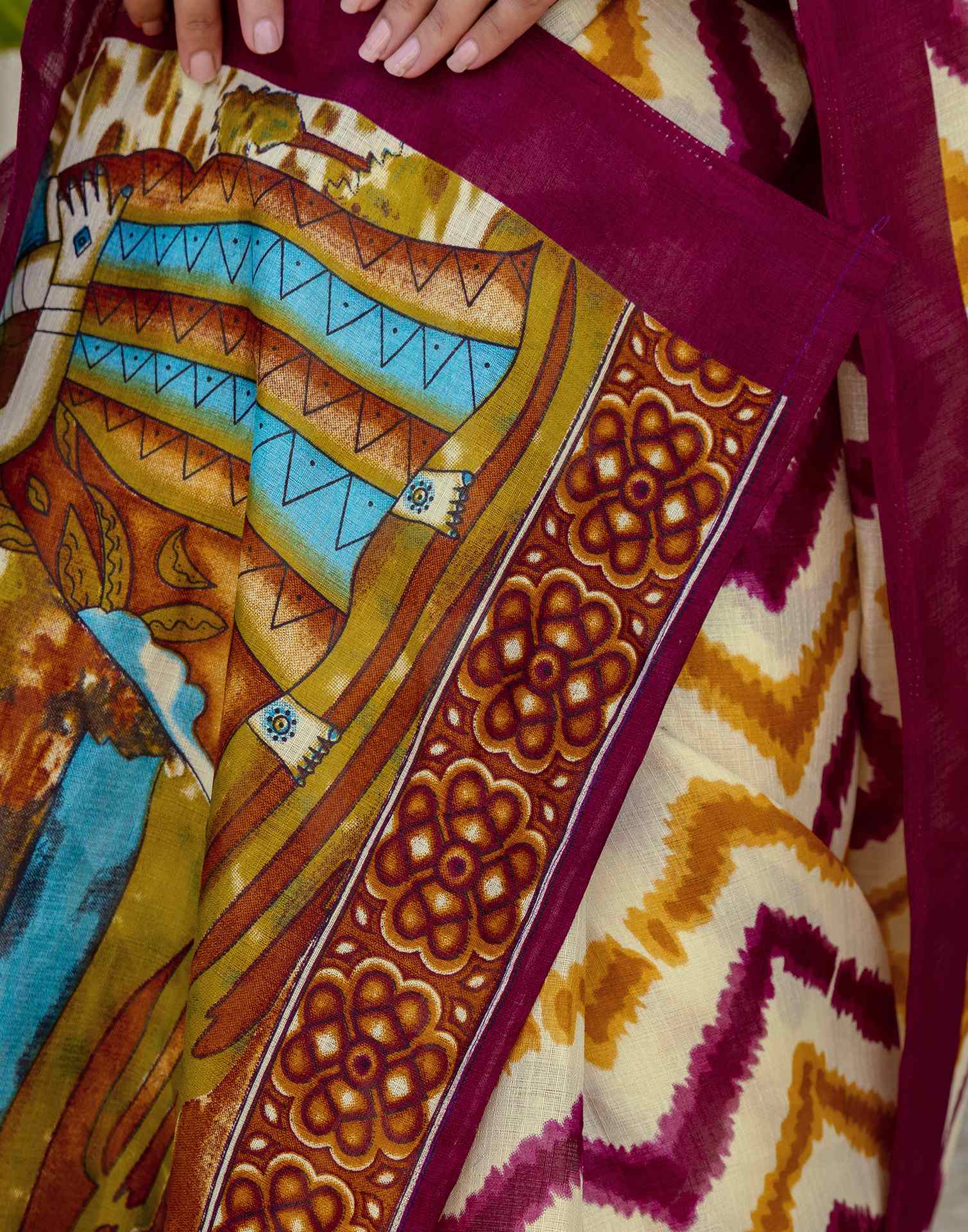 Beige Khadi Printed Saree - Image 11