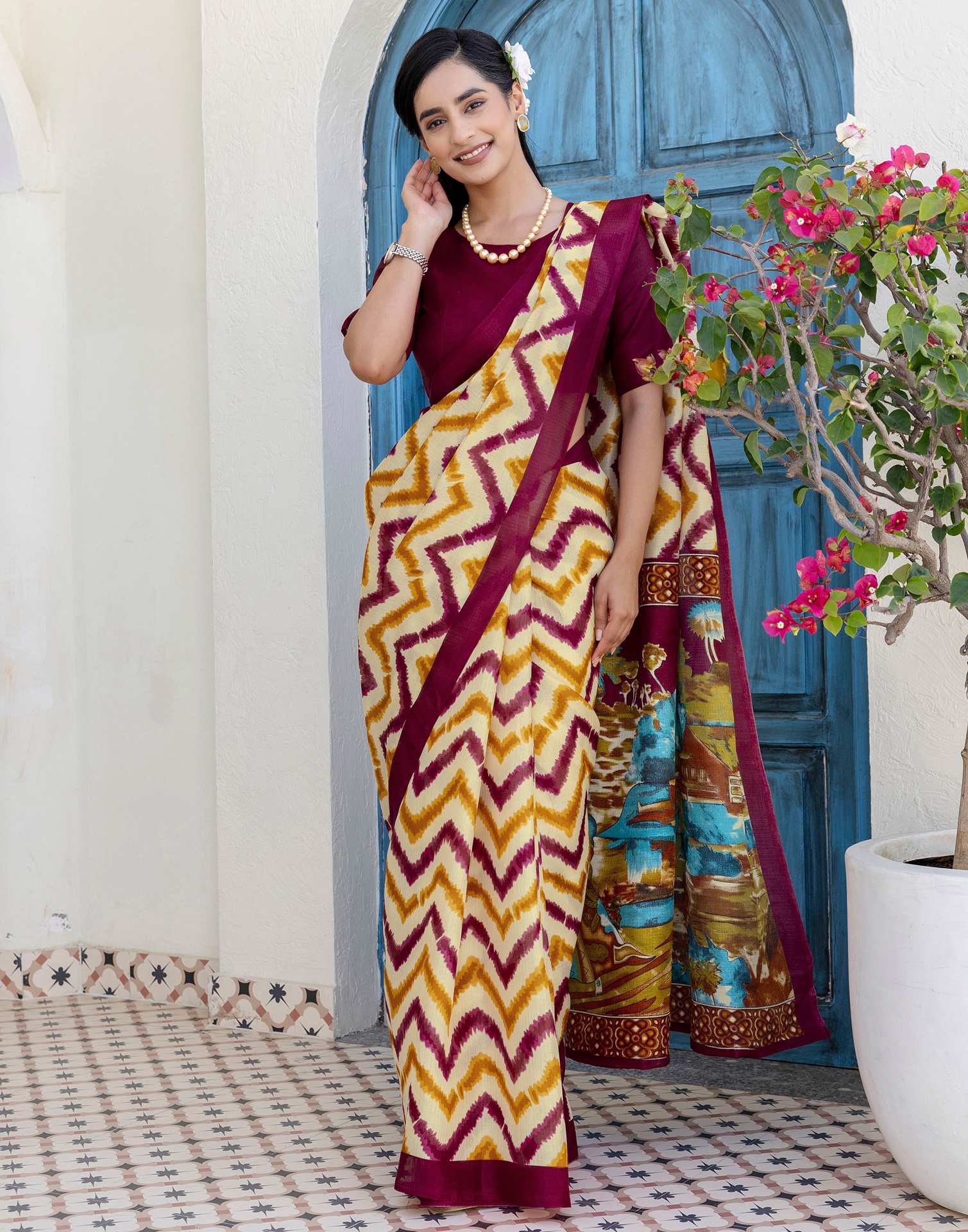 Beige Khadi Printed Saree - Image 7