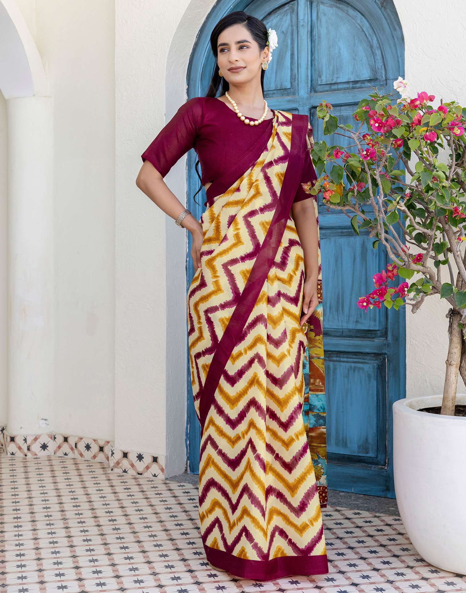 Beige Khadi Printed Saree - Image 8