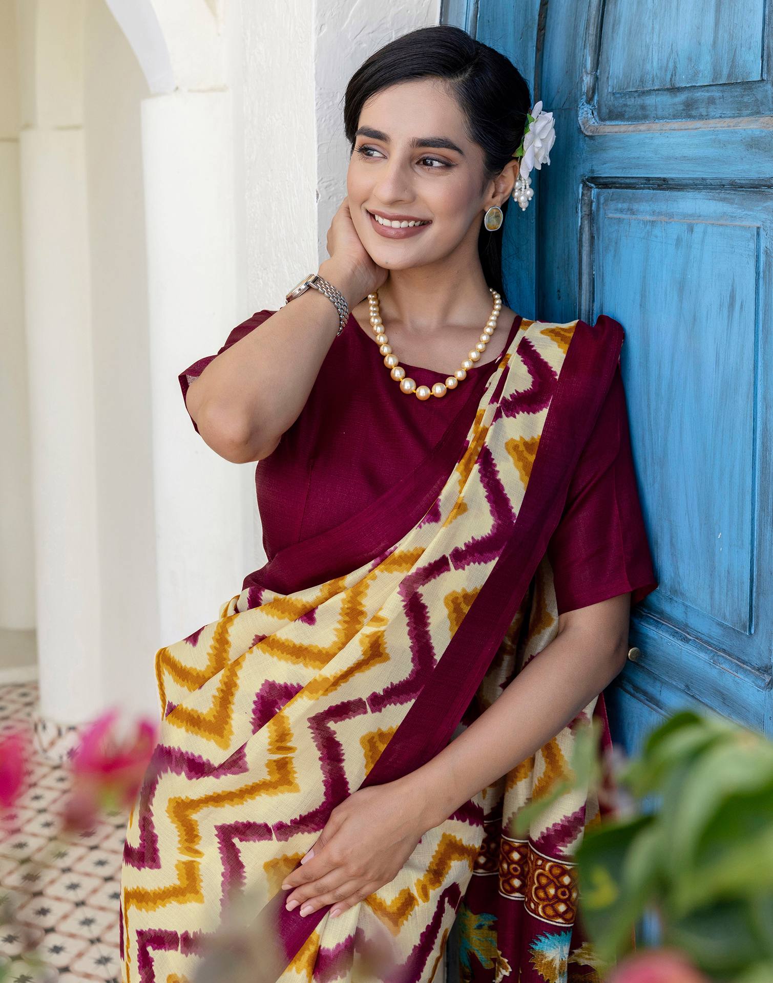 Beige Khadi Printed Saree - Image 9