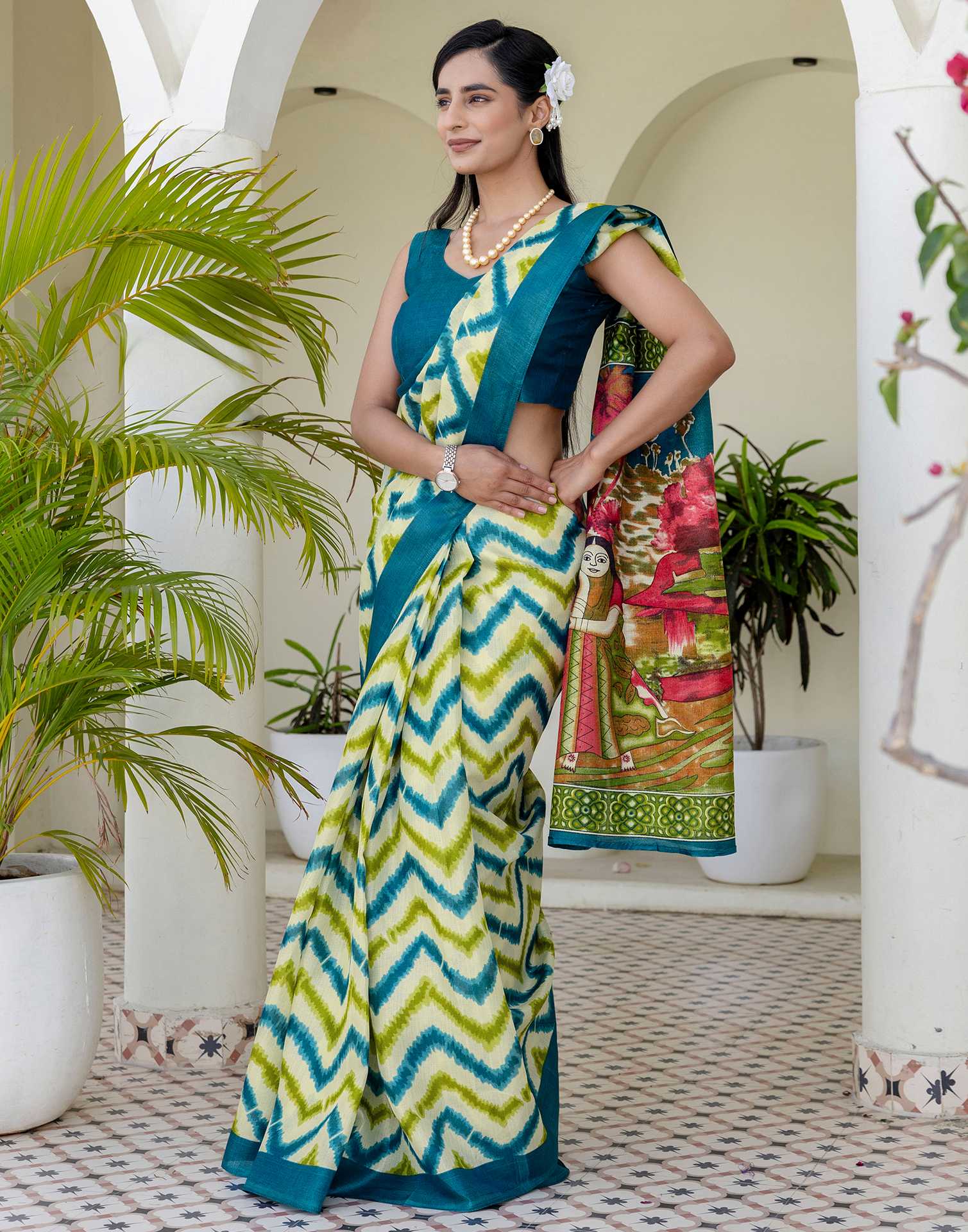 Beige Khadi Printed Saree - Image 11