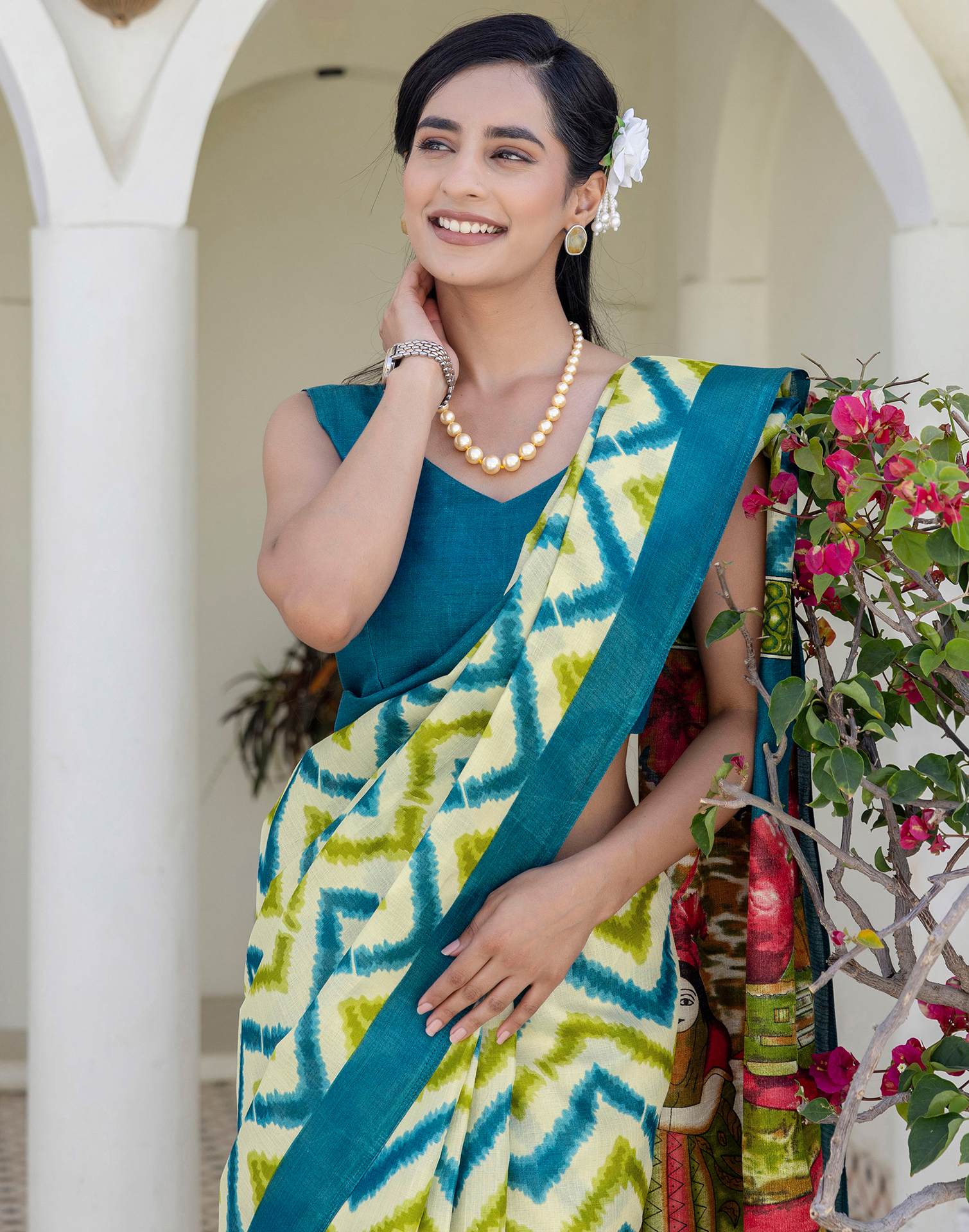 Beige Khadi Printed Saree - Image 2