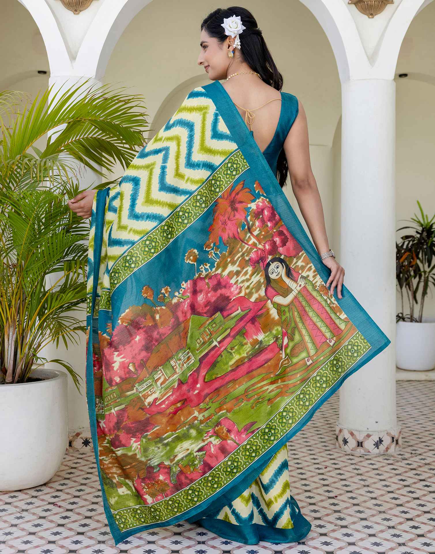 Beige Khadi Printed Saree - Image 8