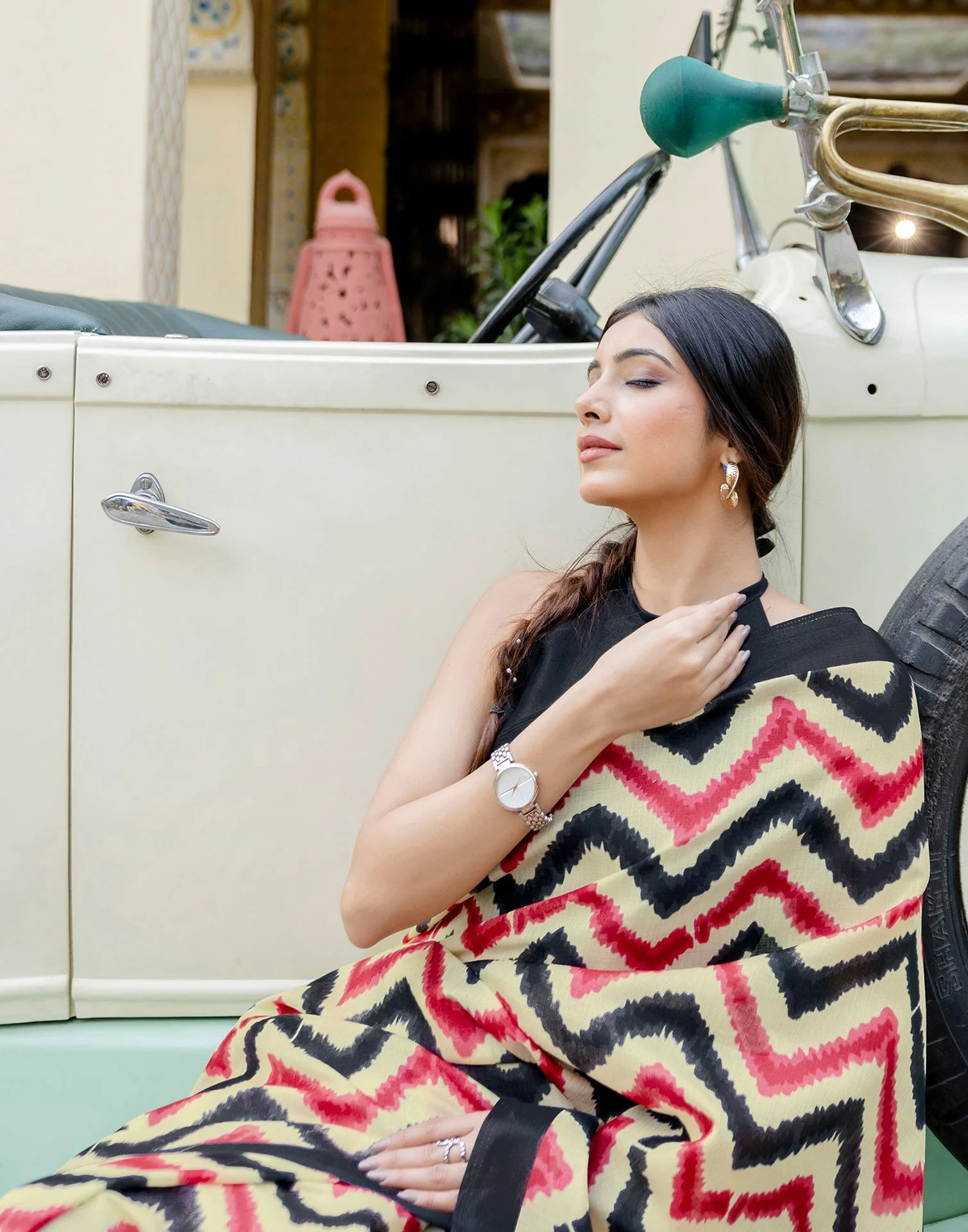 Beige Khadi Printed Saree - Image 10