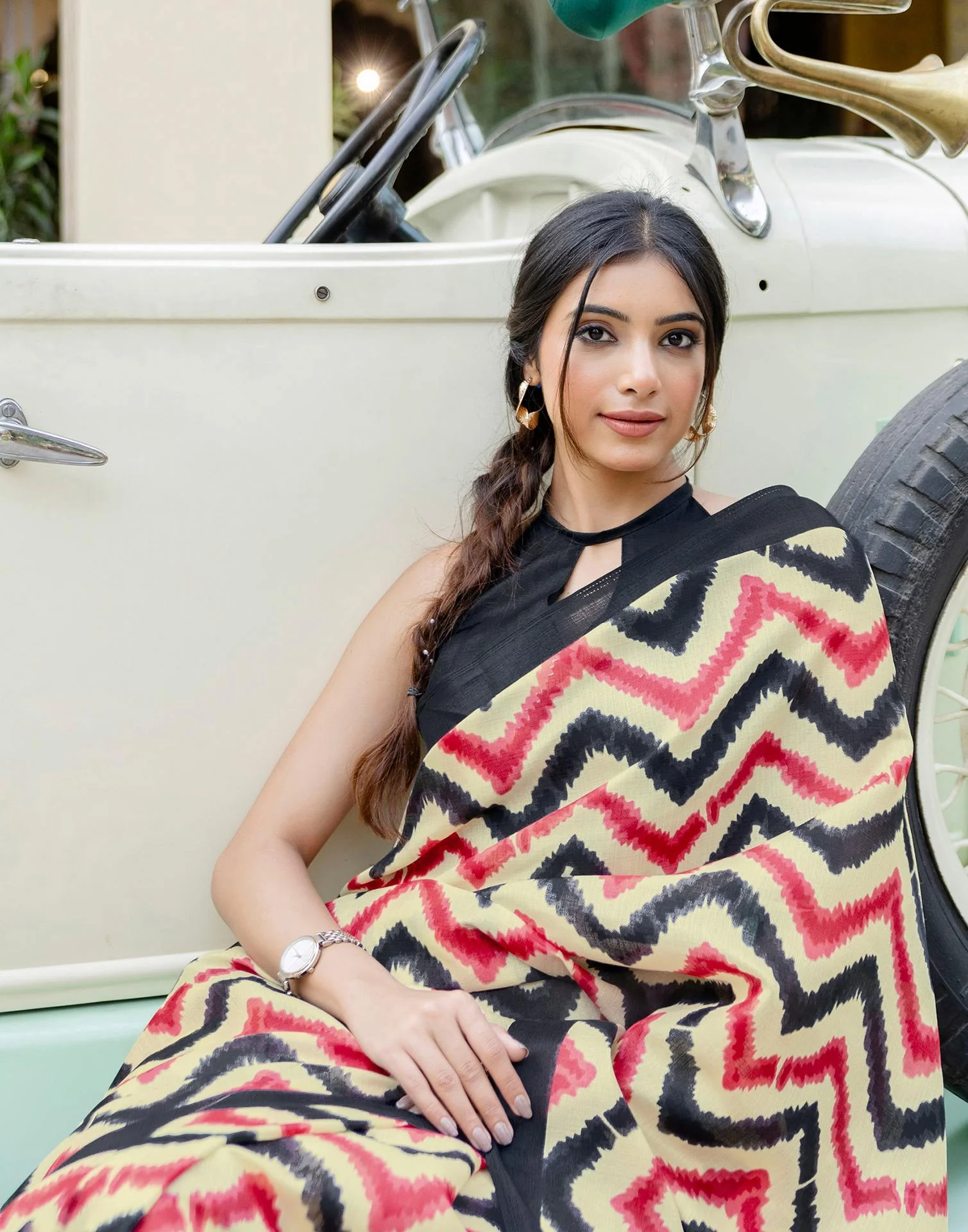 Beige Khadi Printed Saree - Image 4
