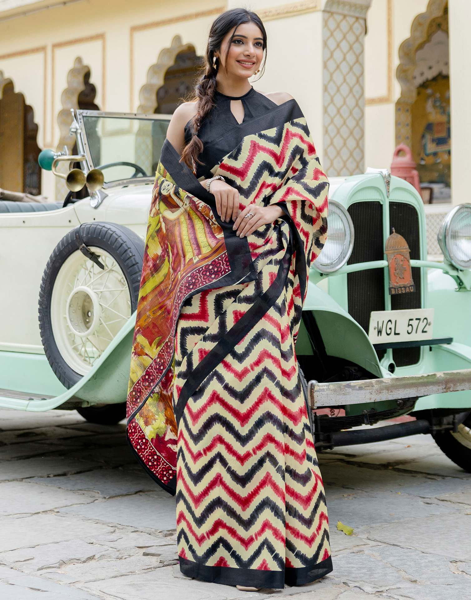 Beige Khadi Printed Saree - Image 6