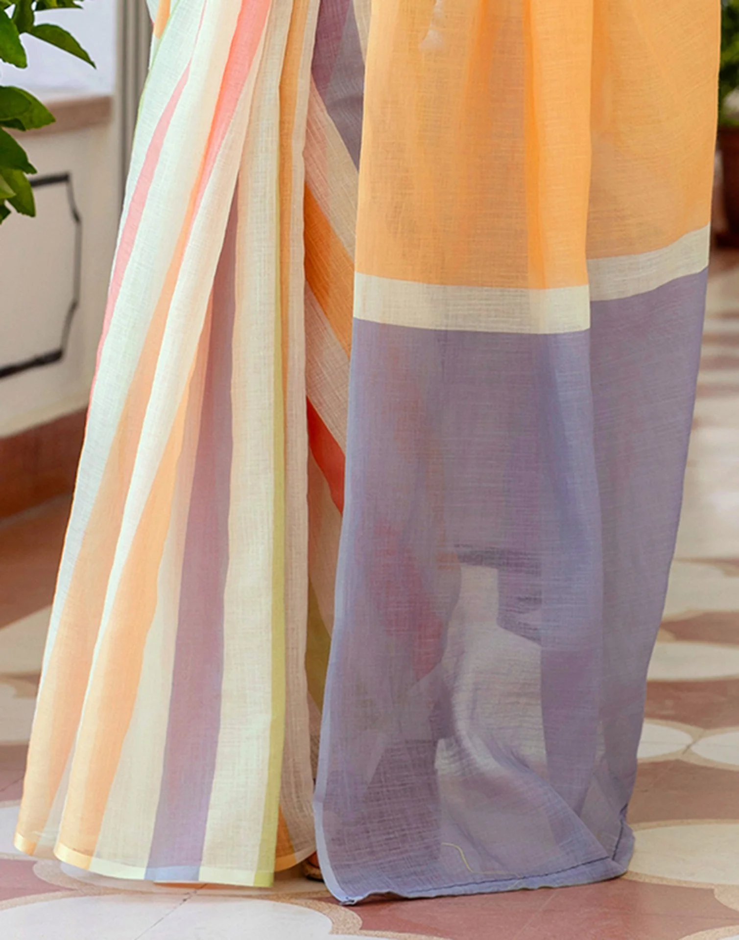 Beige Linen Printed Saree - Image 10