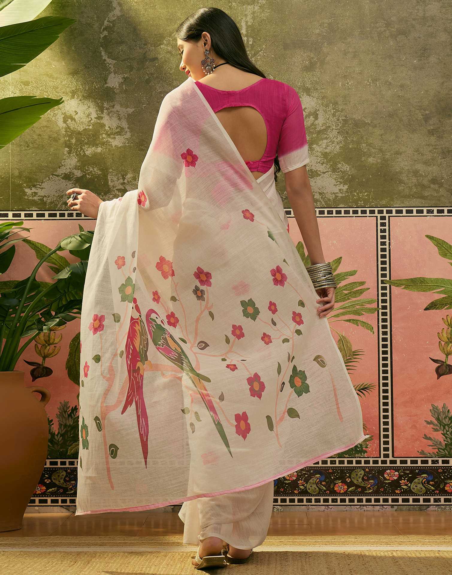 Beige Linen Printed Saree - Image 6