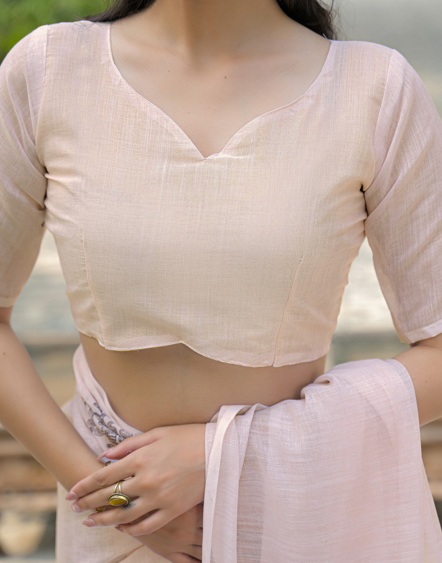 Beige Linen Printed Saree - Image 9