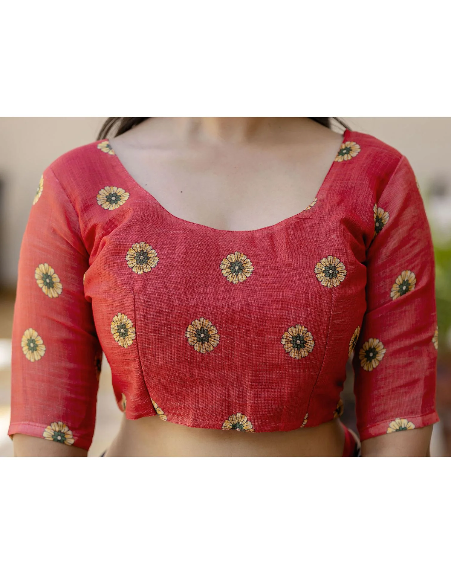 Beige Linen Printed Saree - Image 12