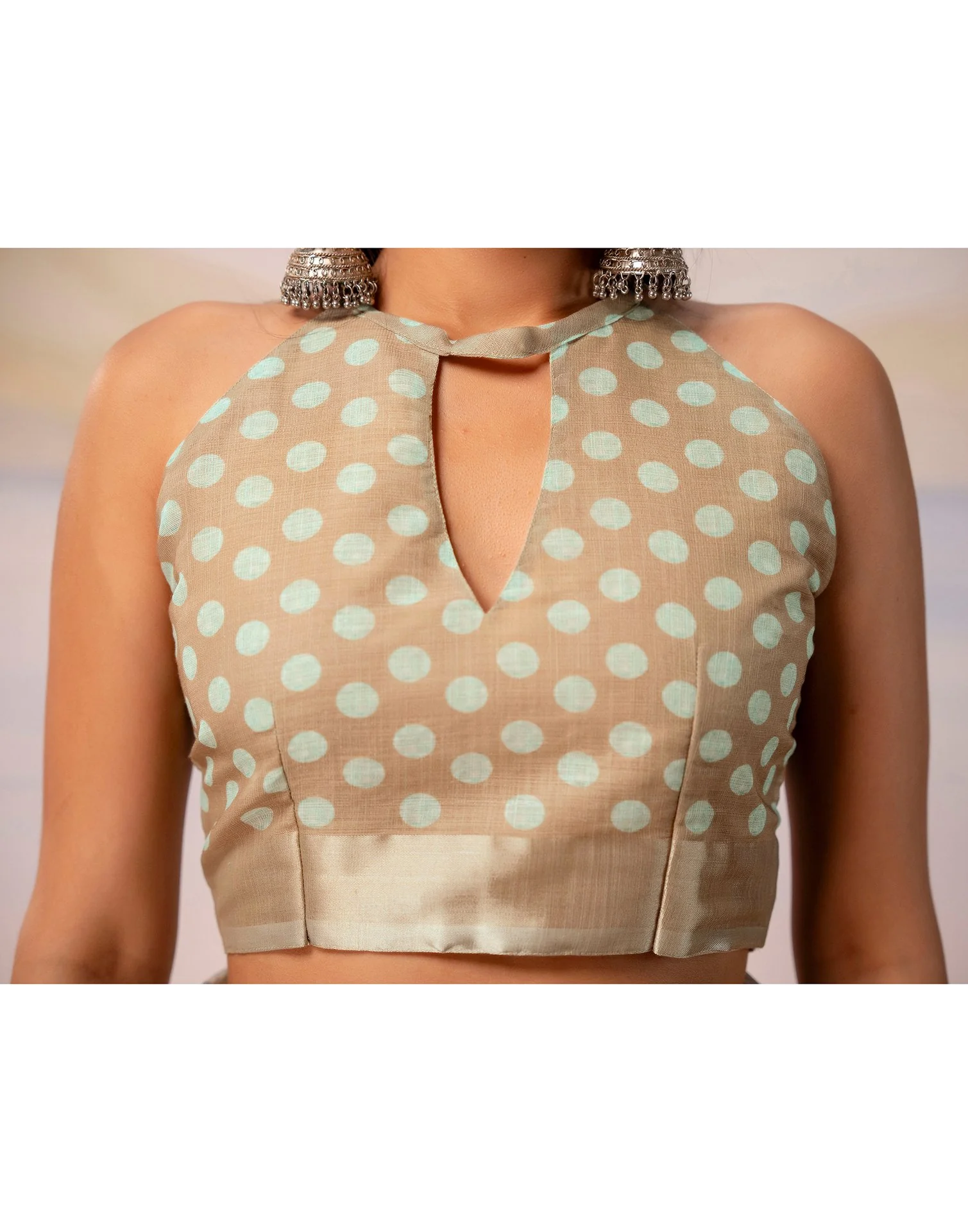 Beige Linen Printed Zari Border Saree - Image 13
