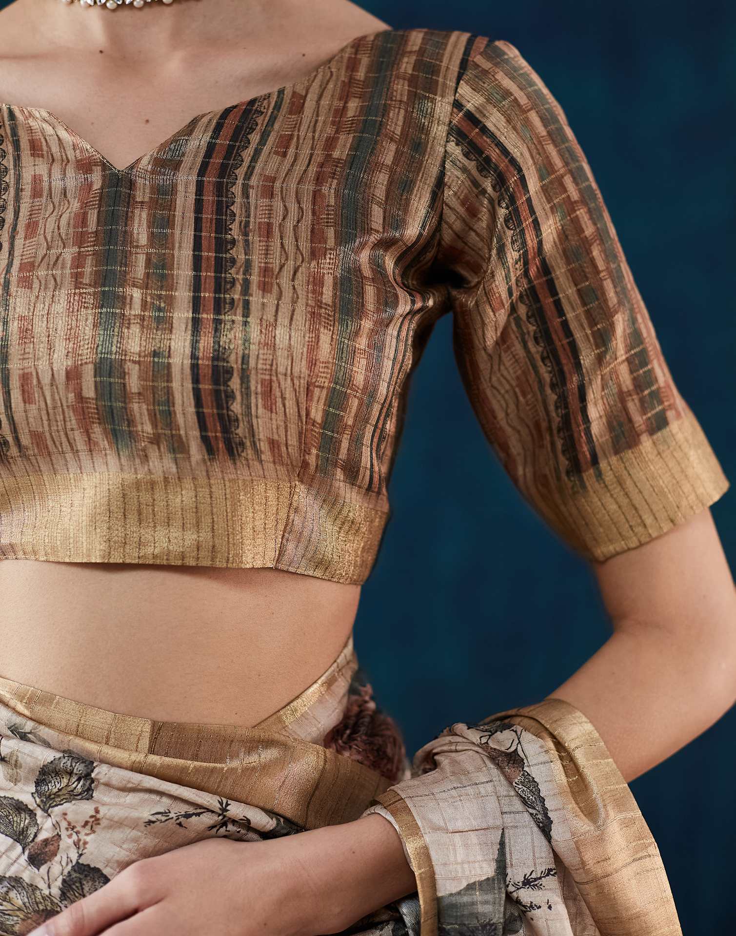 Beige Printed Silk Saree - Image 9