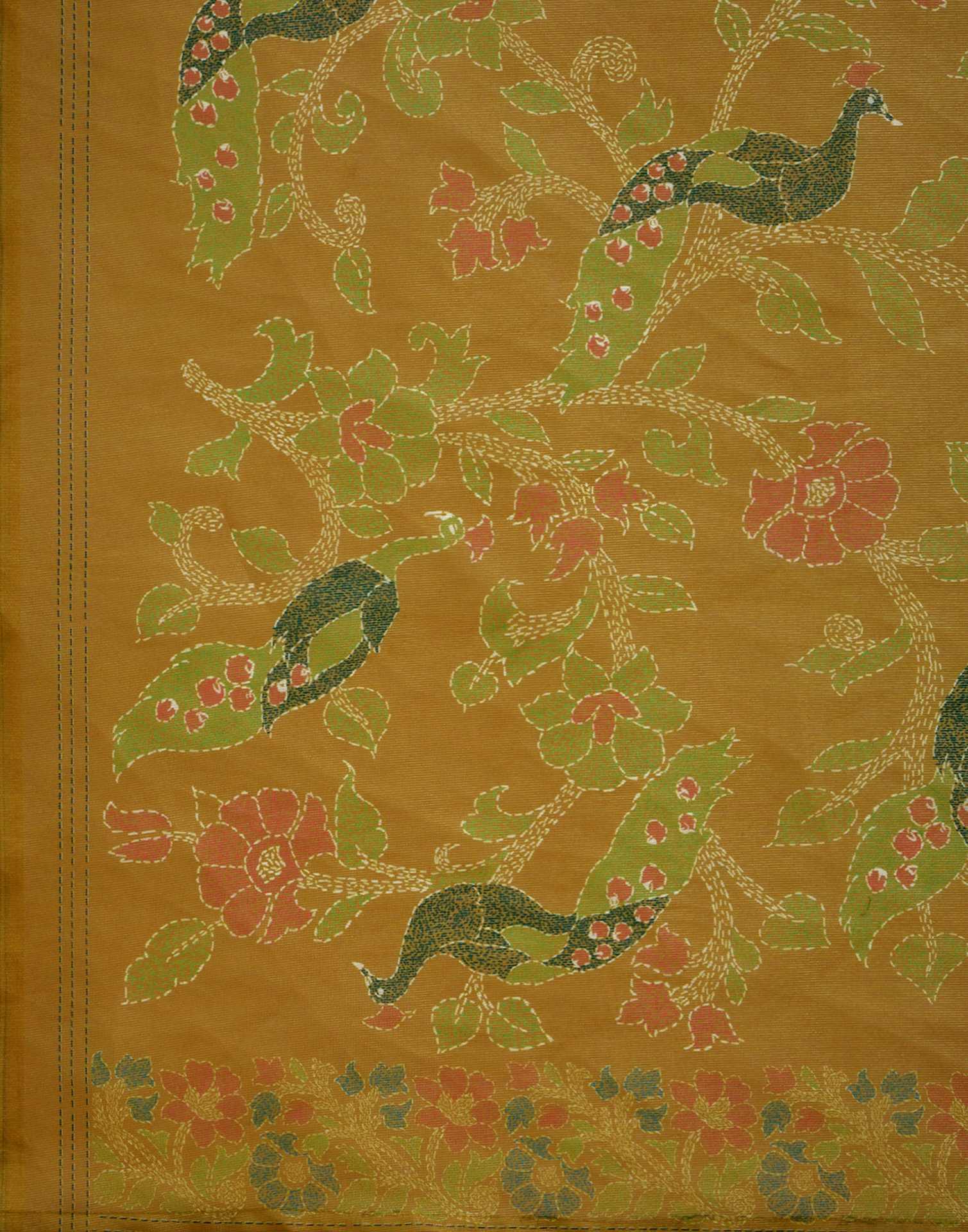 Beige Shimmer Silk Floral Printed Saree - Image 8