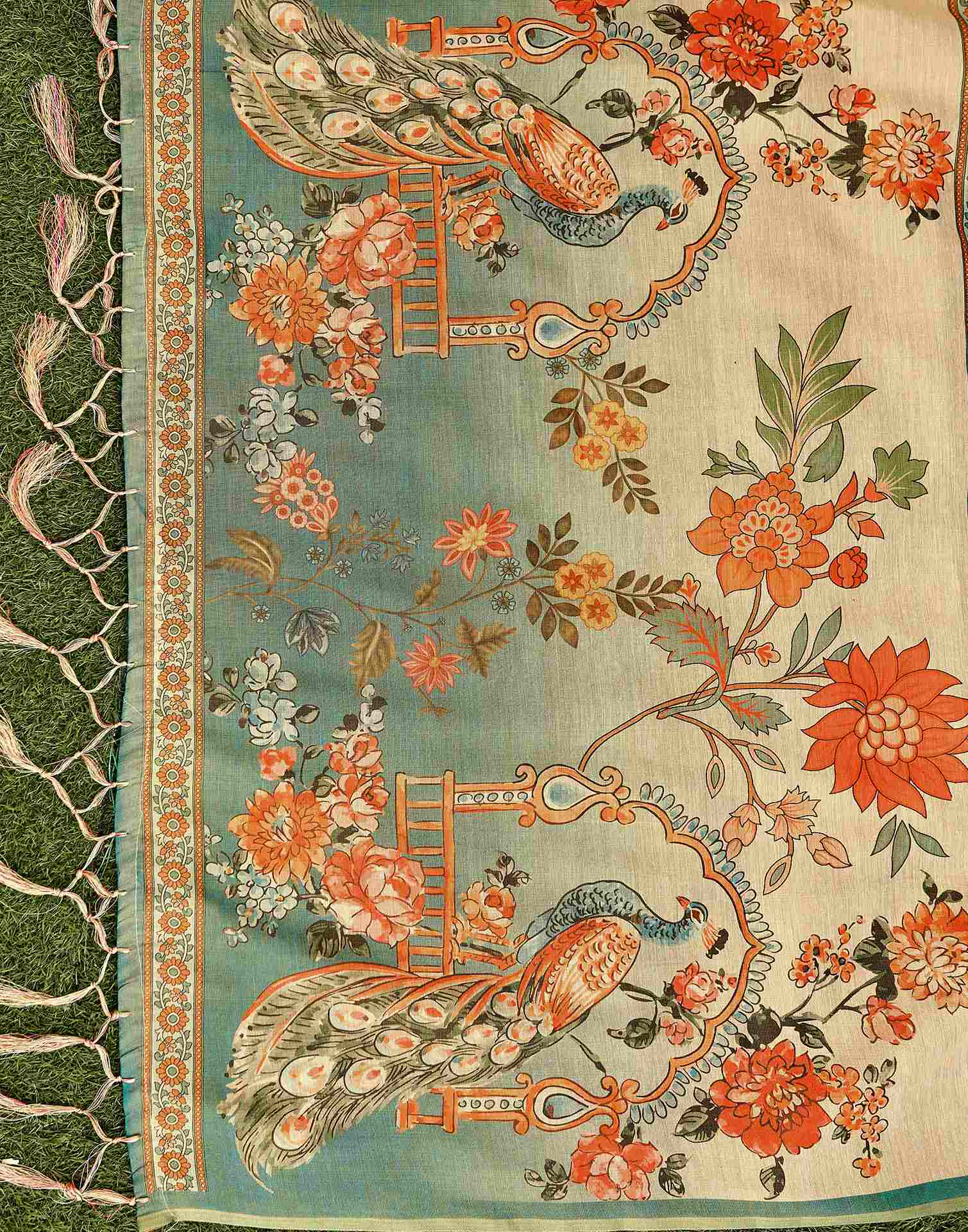 Beige Shimmer Silk Printed Kalamkari SareeĀ - Image 7