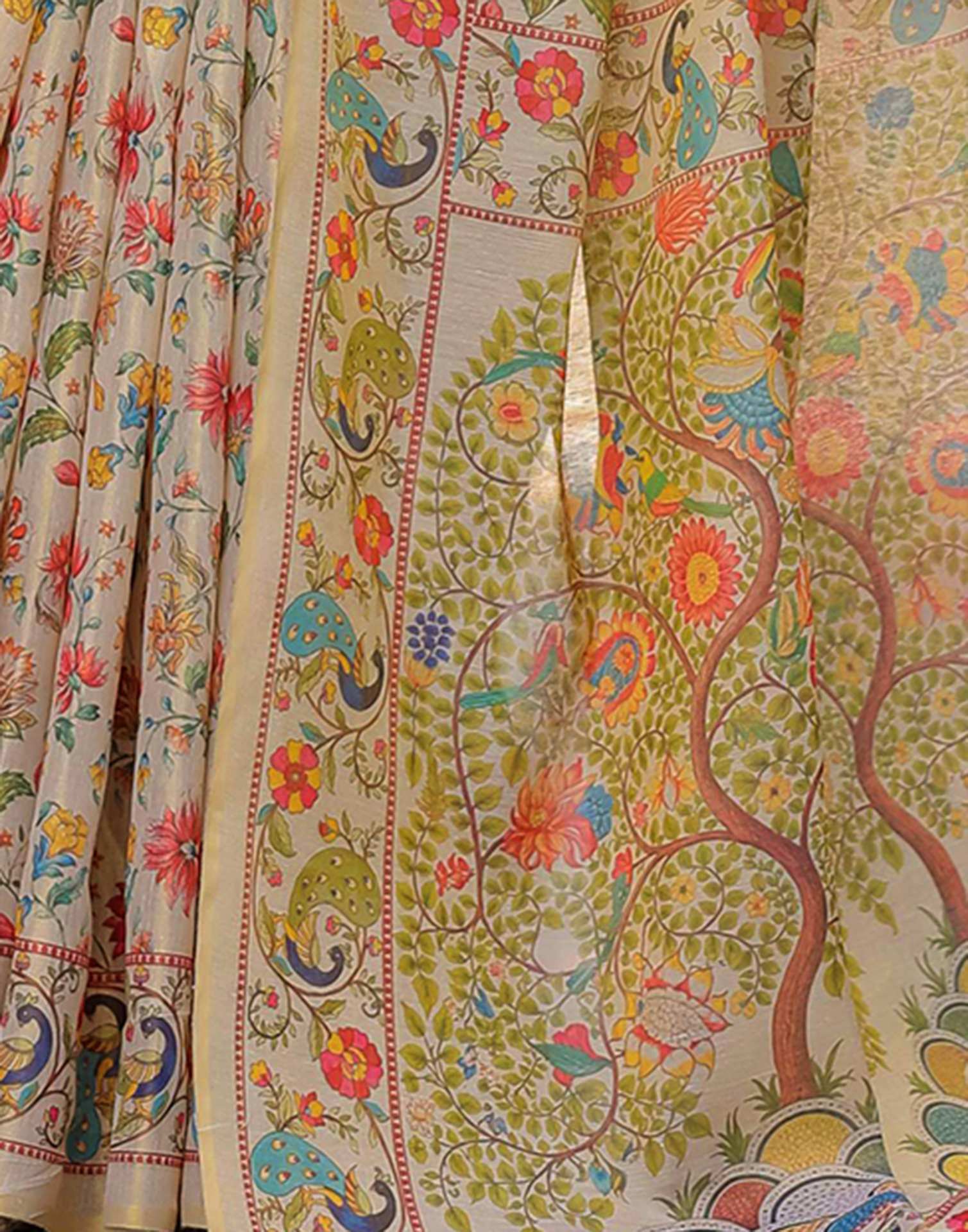 Beige Shimmer Silk Printed Saree - Image 10