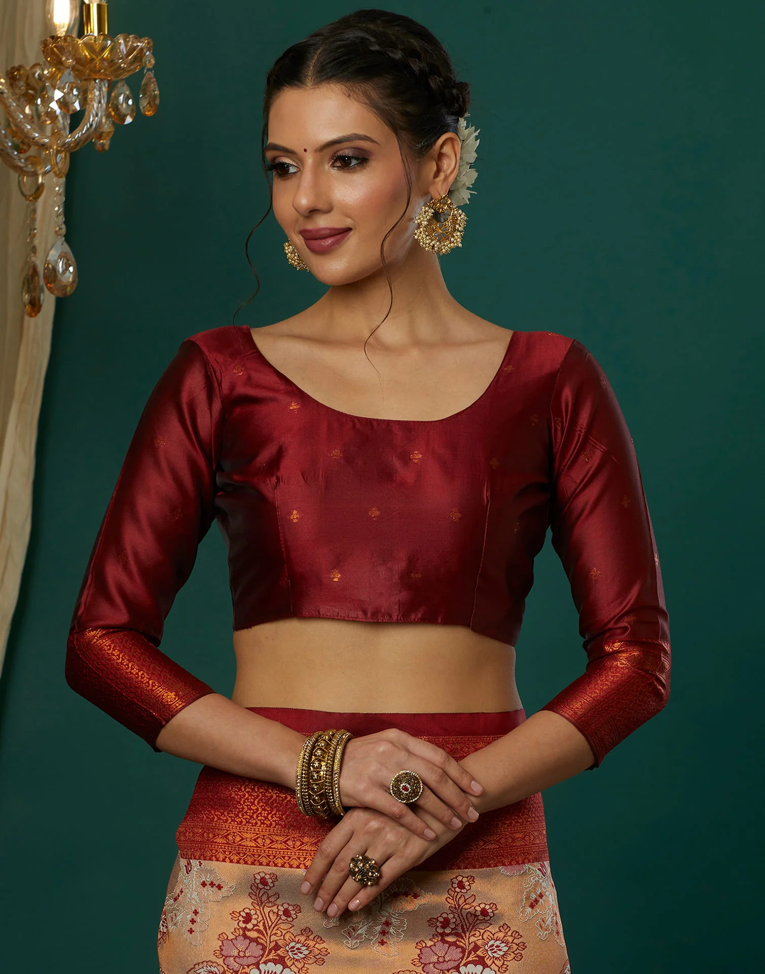 Beige Silk Woven Banarasi Saree - Image 6