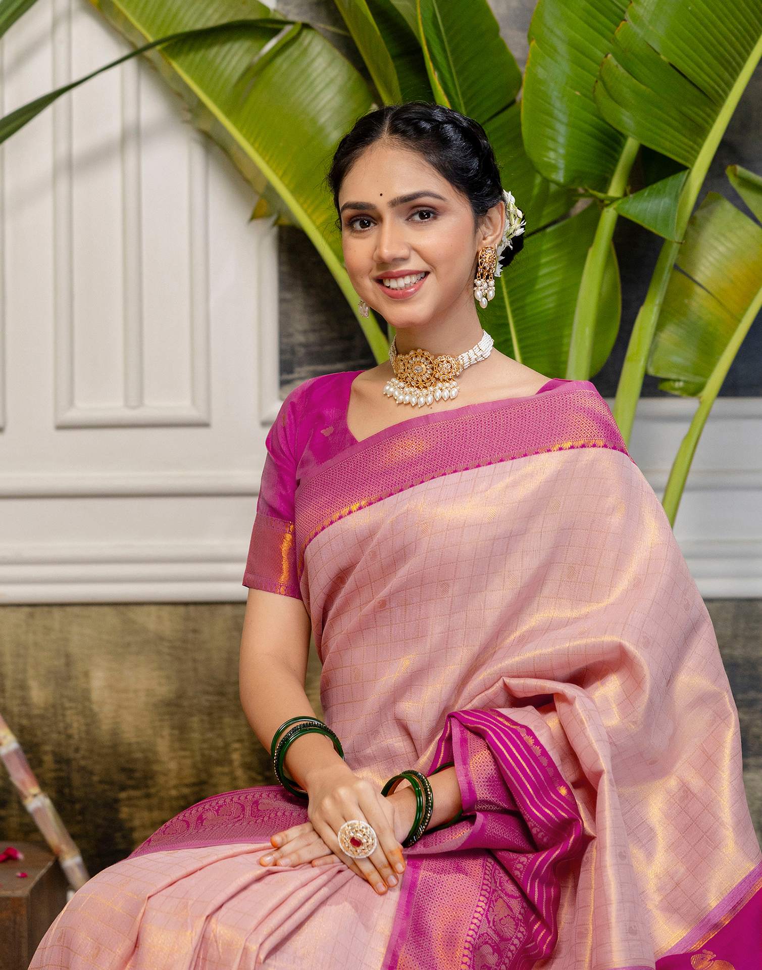 Pink Silk Woven Kanjivaram Saree - Image 2