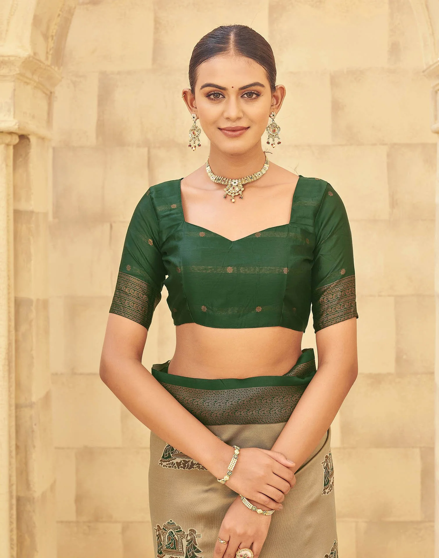 Beige Silk Woven Kanjivaram Saree - Image 8