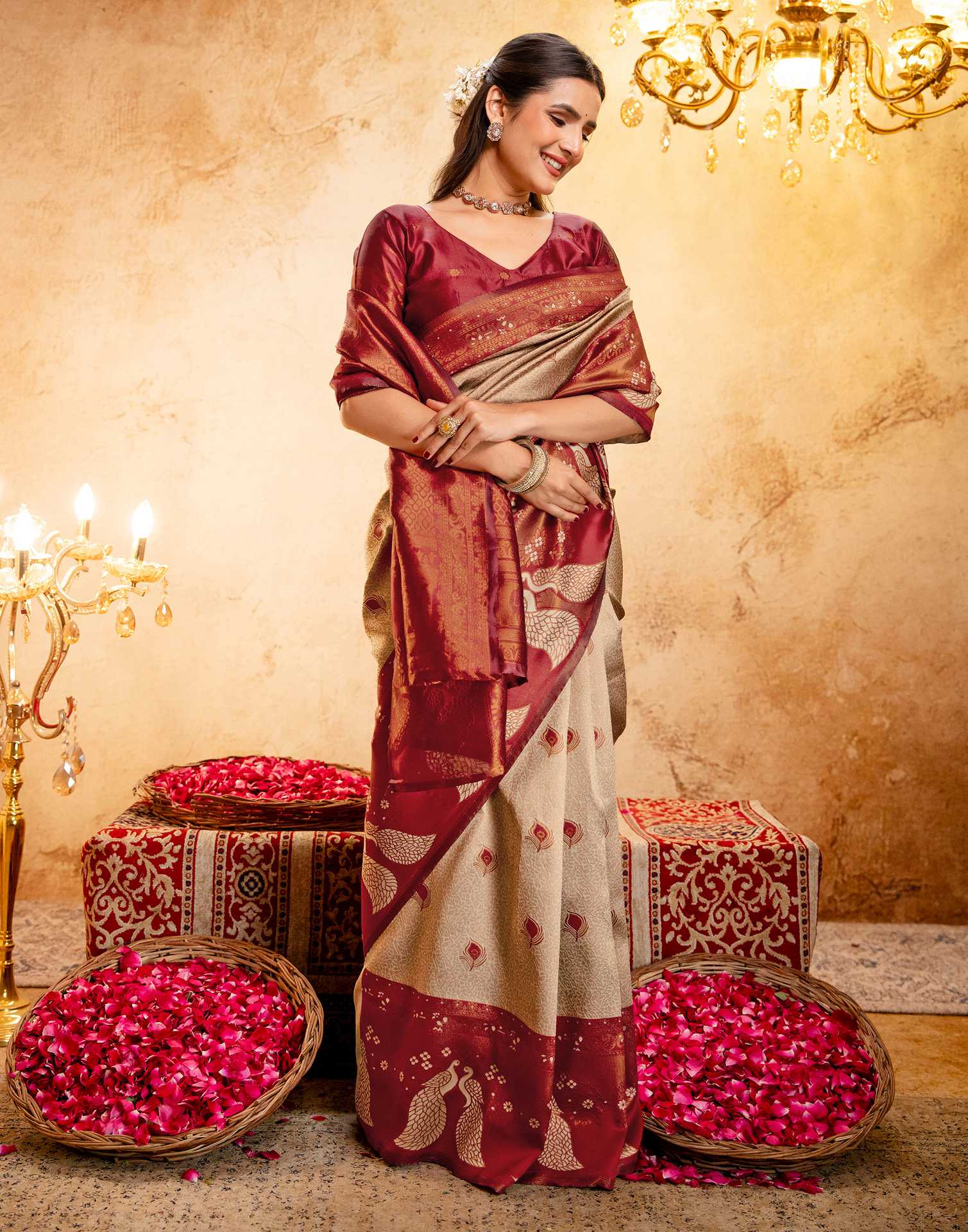 Beige Silk Woven Kanjivaram Saree - Image 10