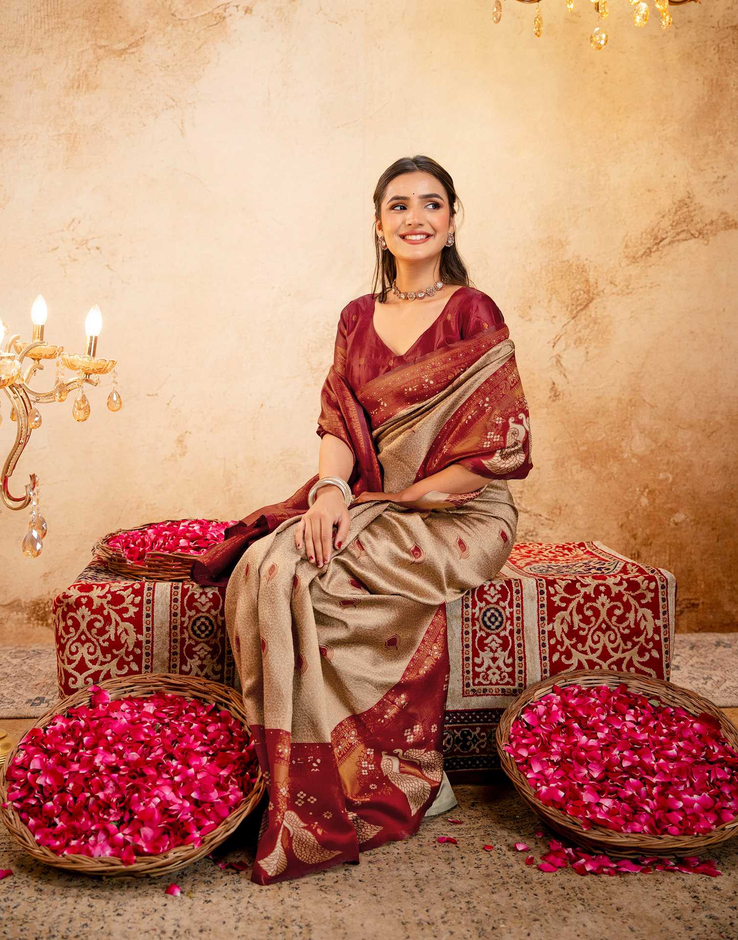 Beige Silk Woven Kanjivaram Saree - Image 6