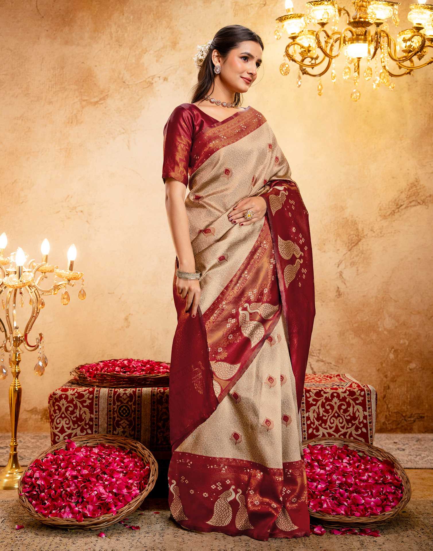 Beige Silk Woven Kanjivaram Saree - Image 7