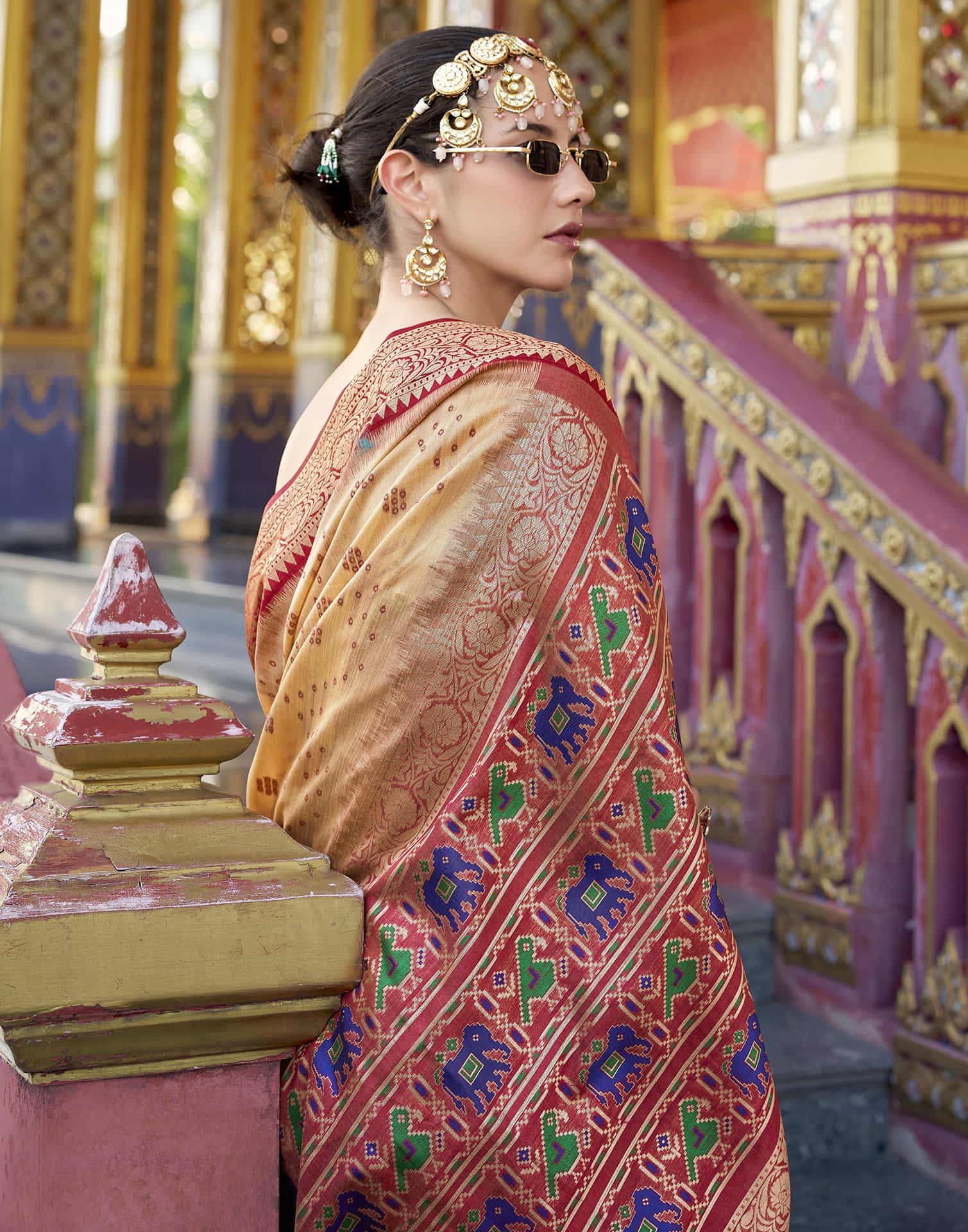 Beige Silk Woven Patola Saree - Image 5