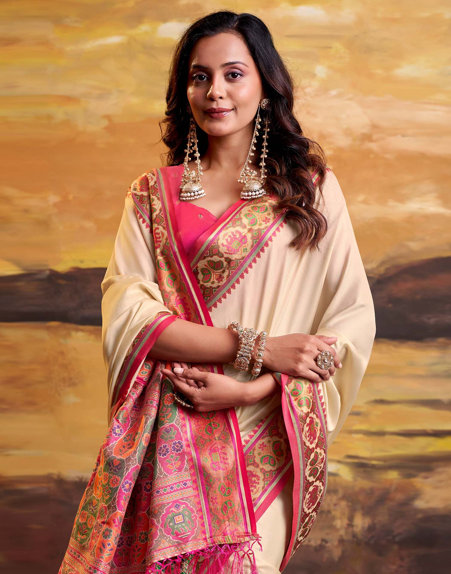 Beige Silk Woven Patola Saree - Image 5