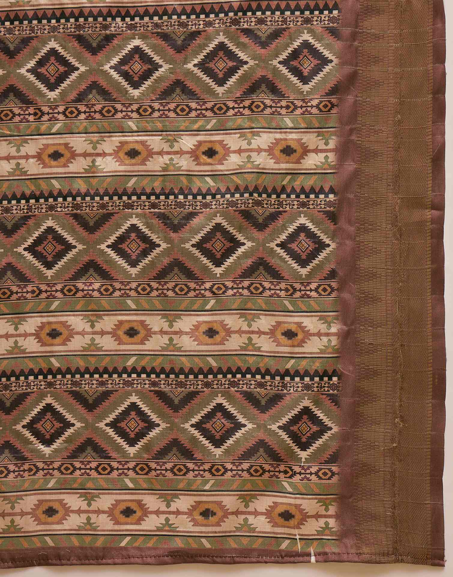 Beige Silk Woven Printed Saree - Image 9