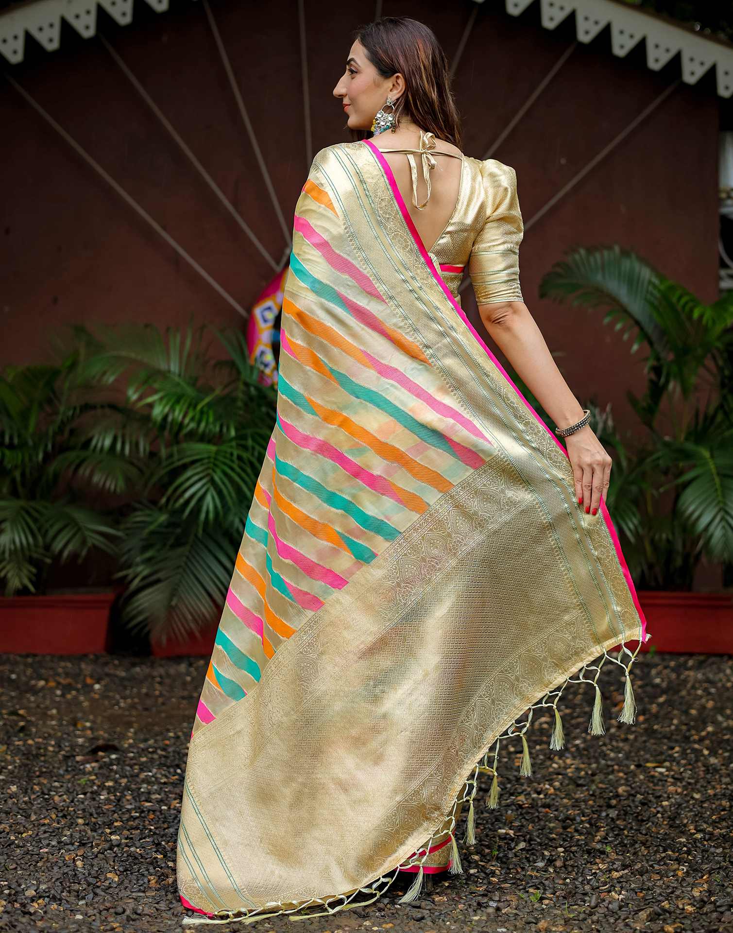 Beige Silk Woven Saree - Image 7