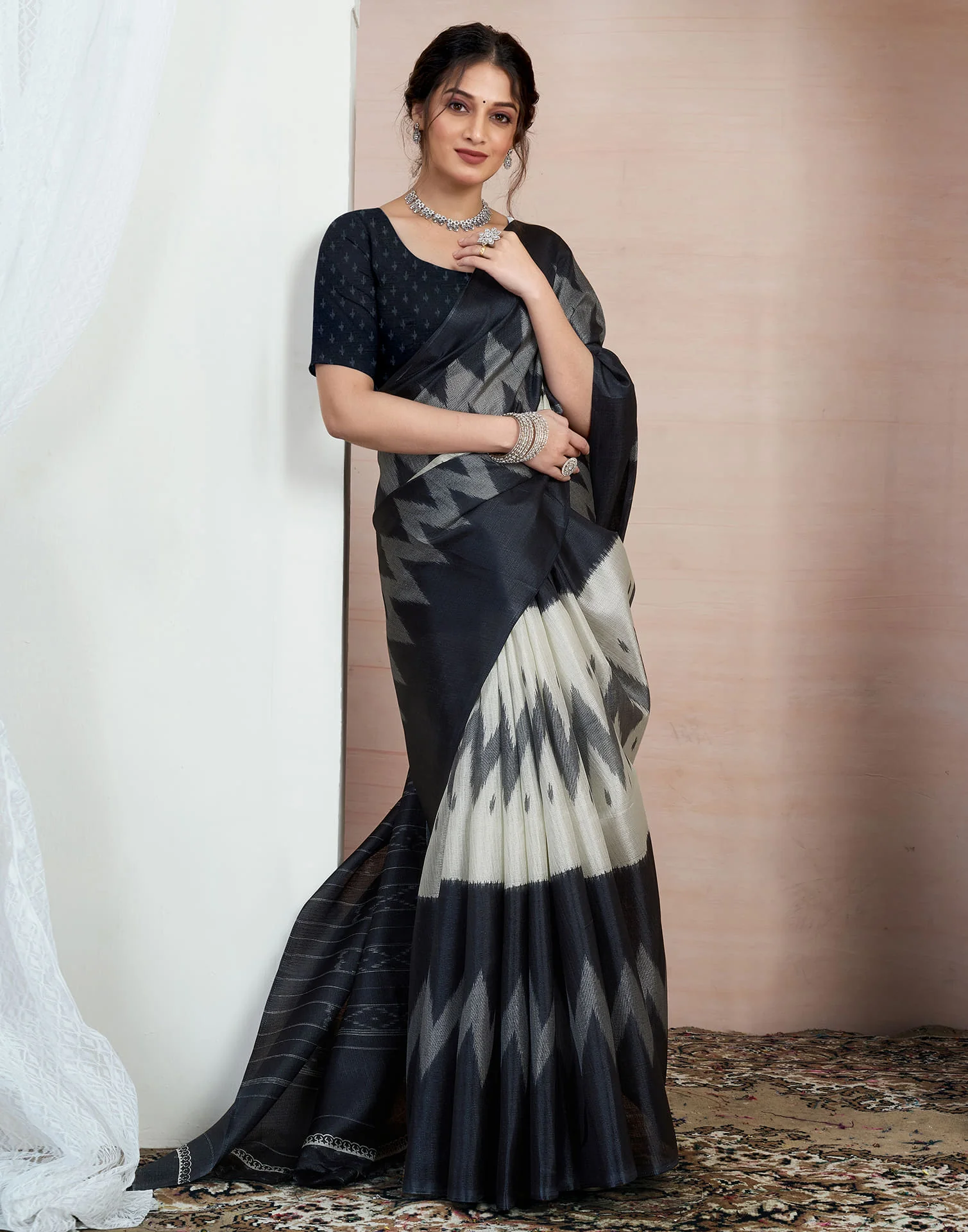 Black Bhagalpuri Silk Printed Saree - Image 4