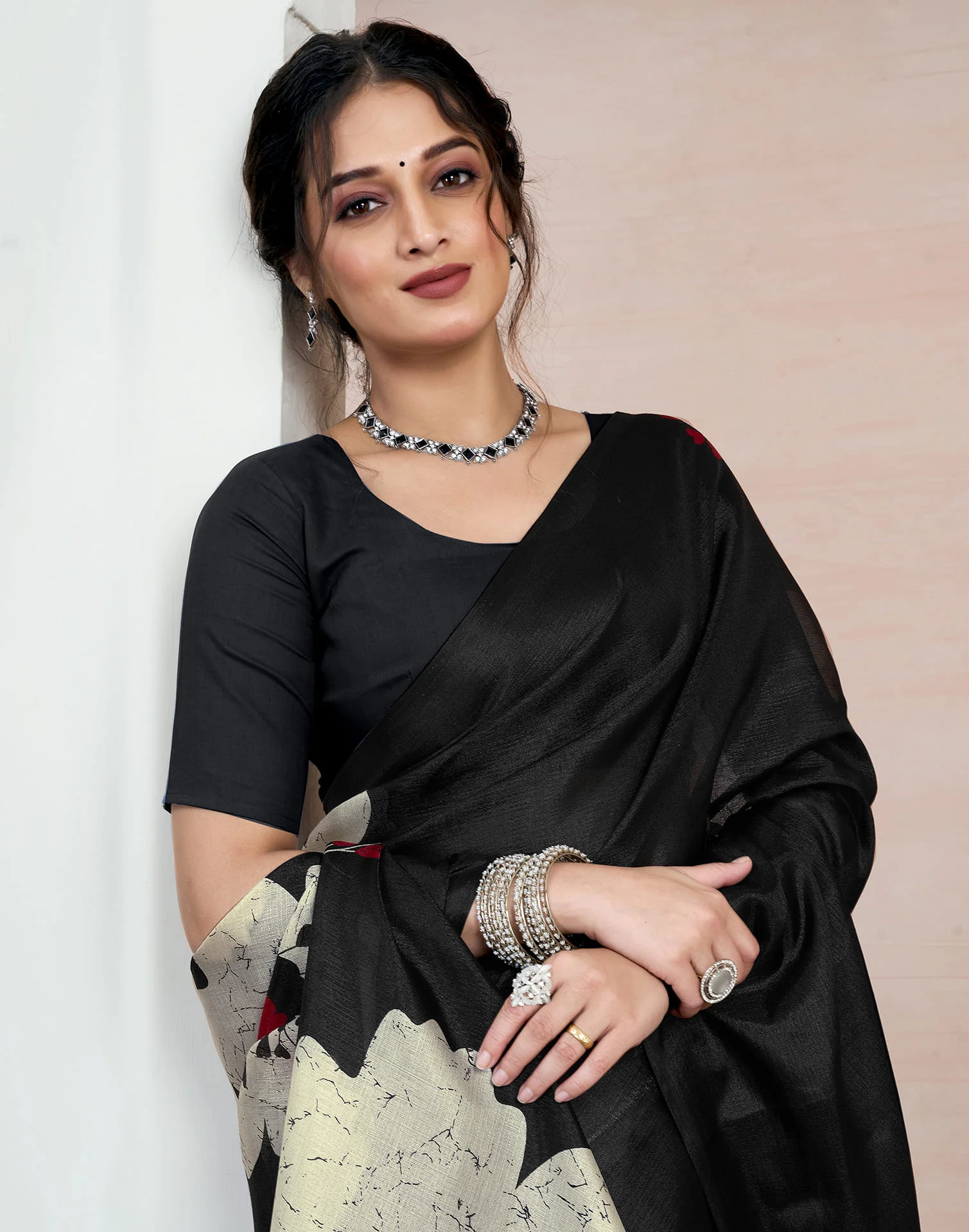 Black Bhagalpuri Silk Printed Saree - Image 4
