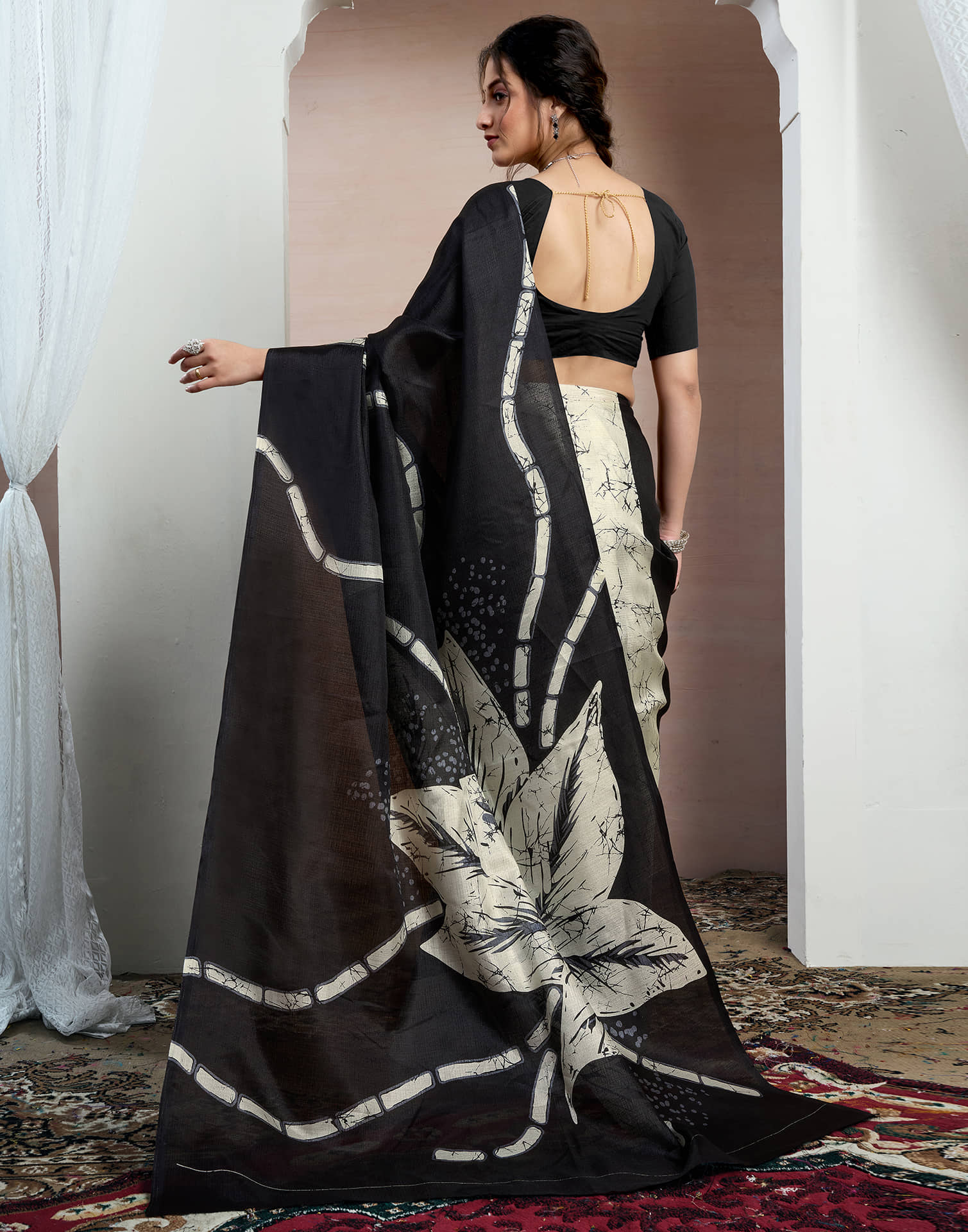 Black Bhagalpuri Silk Printed Saree - Image 6