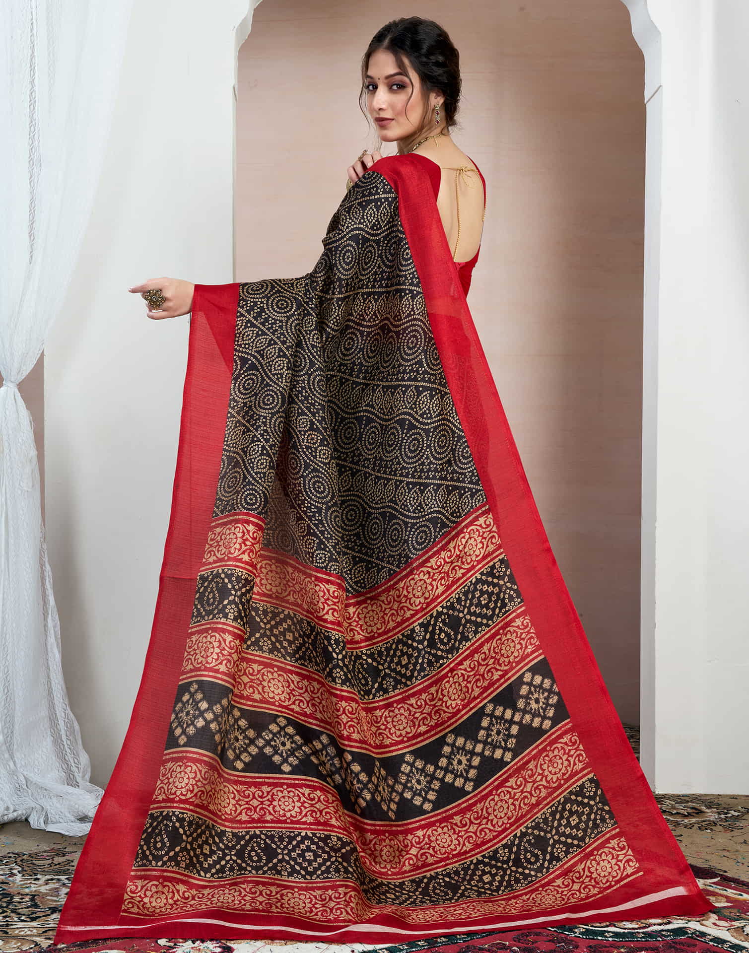 Black Bhagalpuri Silk Printed Saree - Image 6