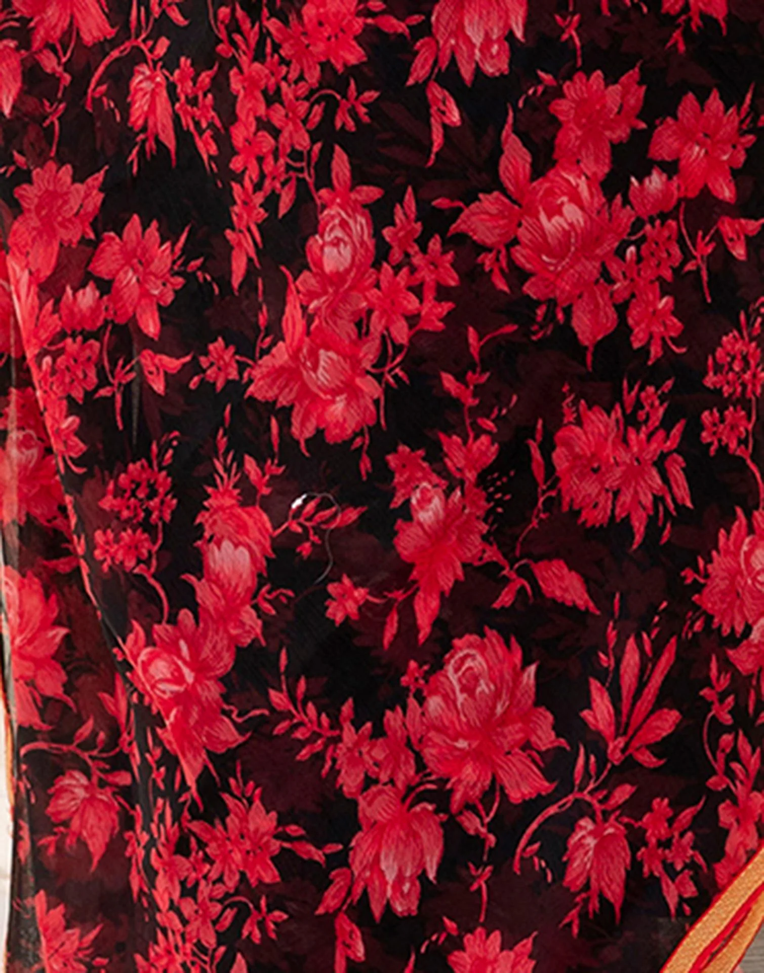 Black Chiffon Floral Printed Saree - Image 11