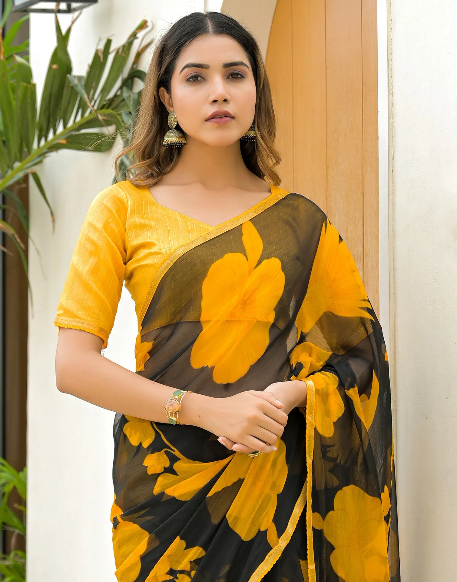Black Chiffon Printed Saree - Image 2