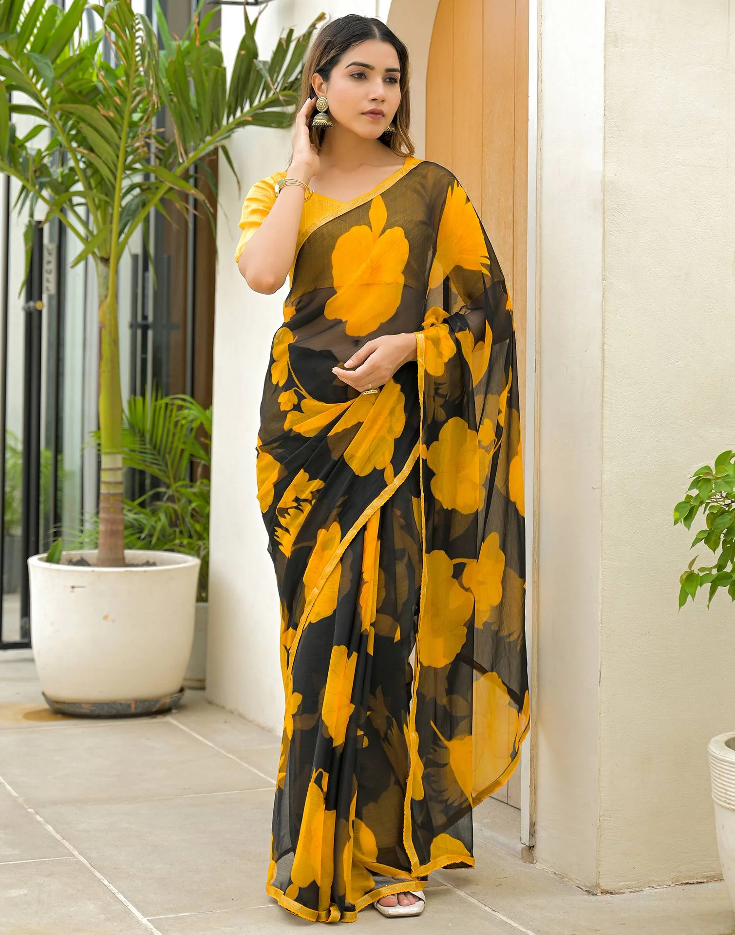 Black Chiffon Printed Saree - Image 5