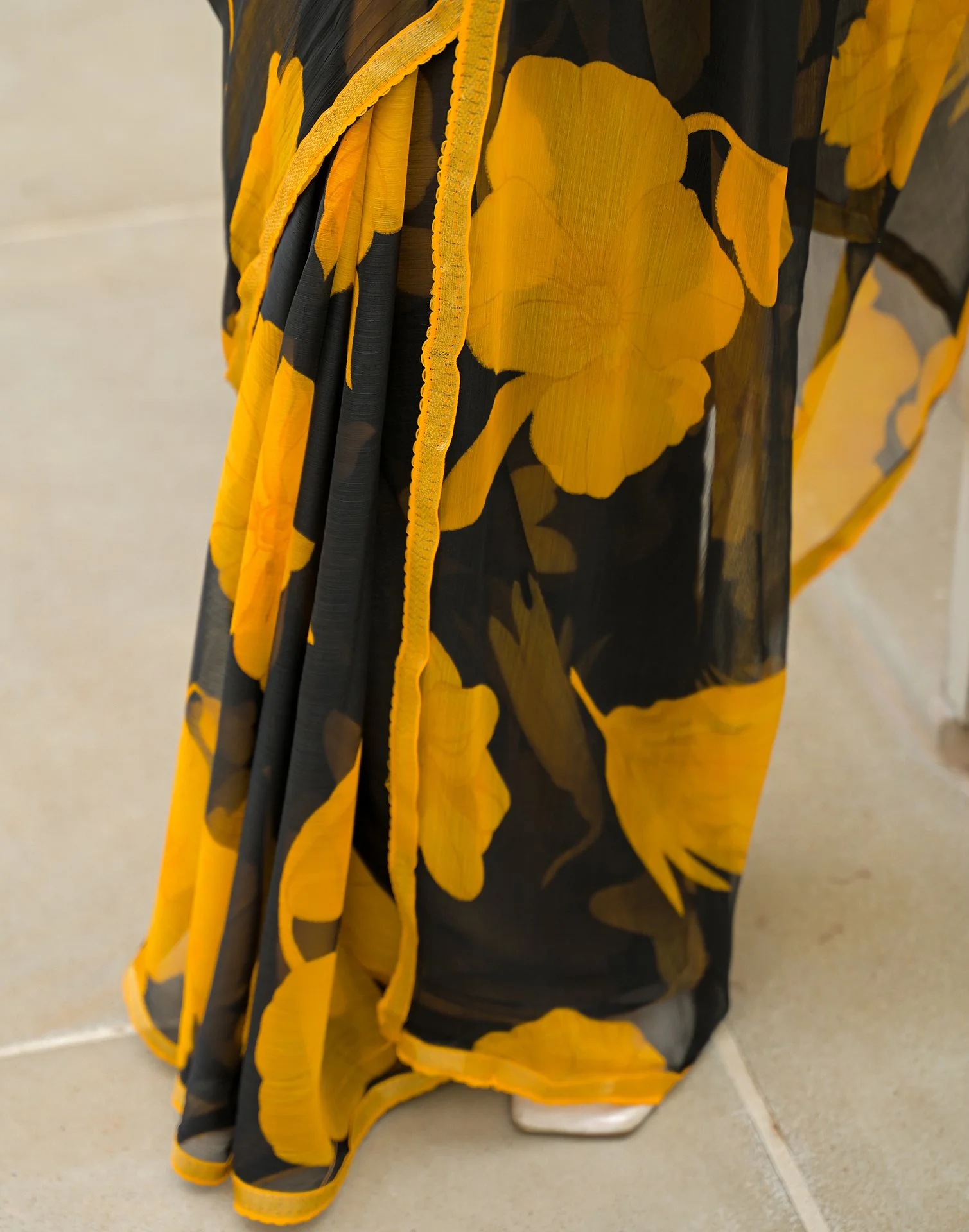 Black Chiffon Printed Saree - Image 8