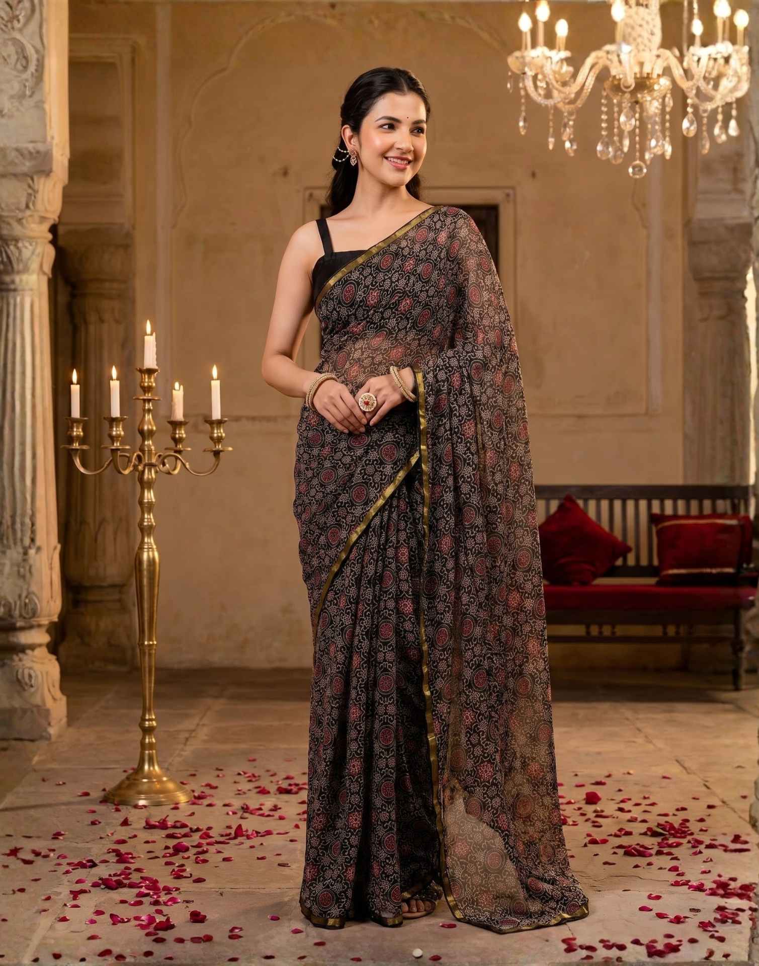 Black Chiffon Printed Saree