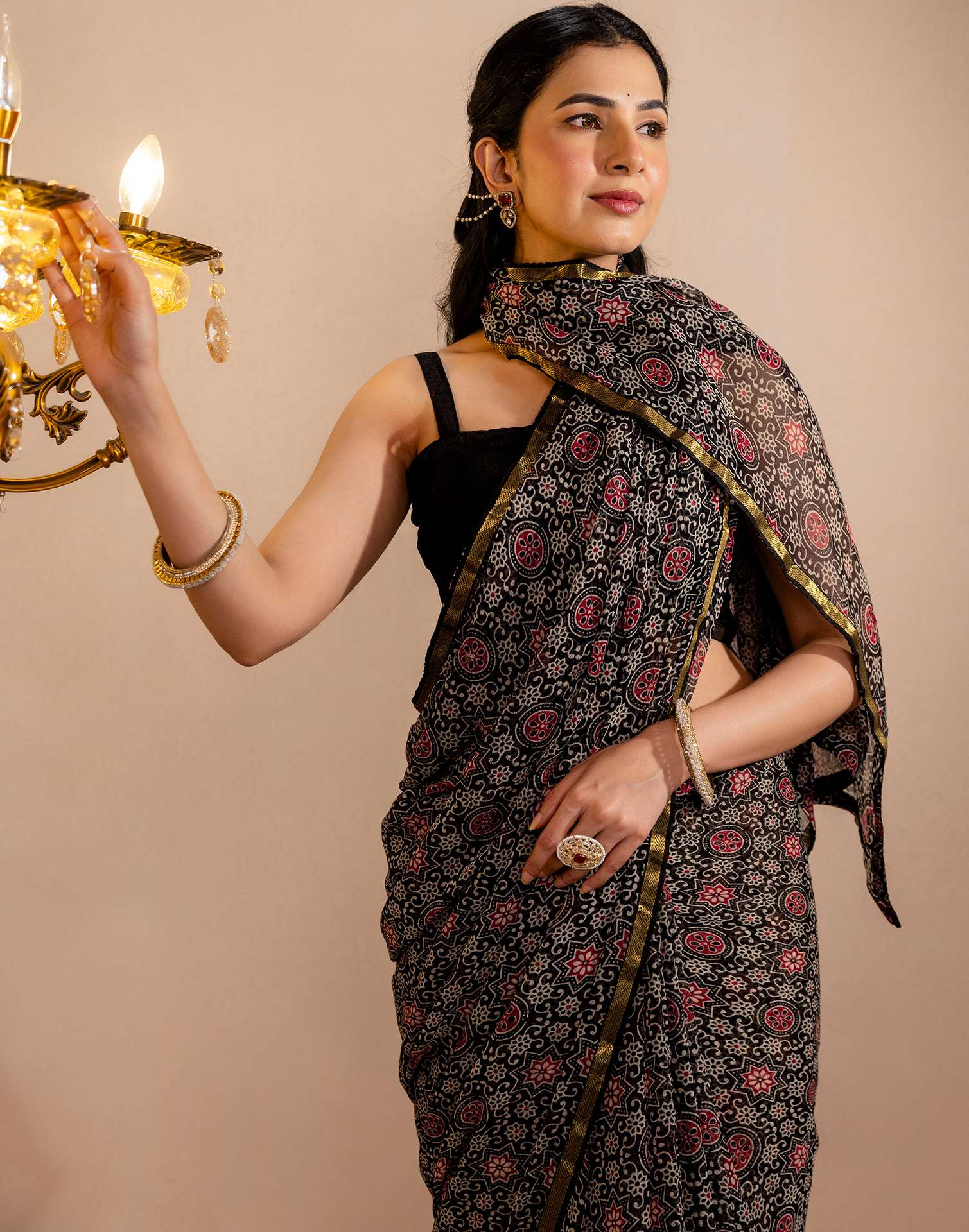 Black Chiffon Printed Saree - Image 10