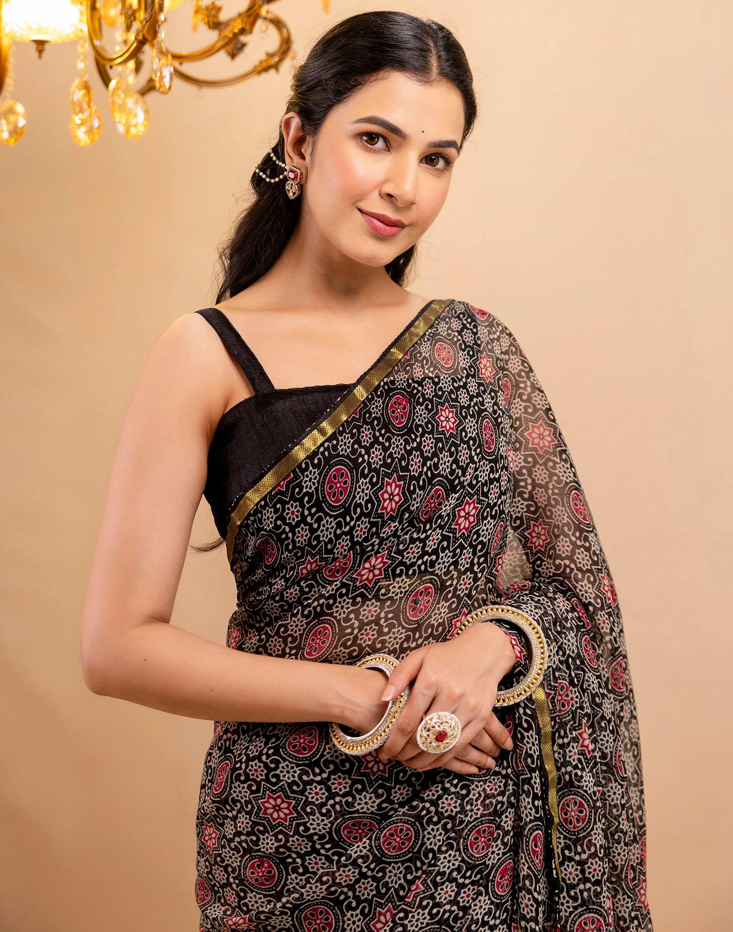 Black Chiffon Printed Saree - Image 2
