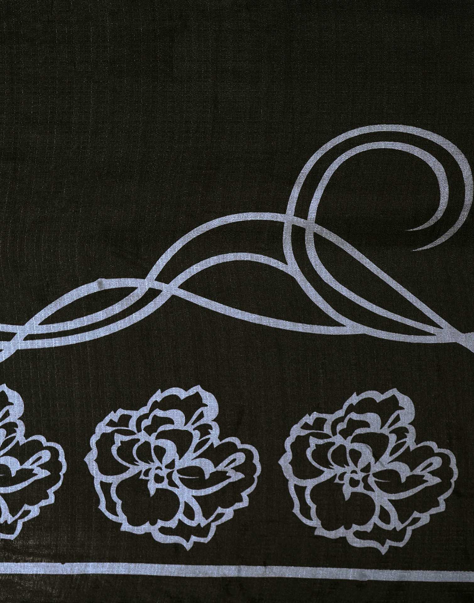 Black Cotton Blend Printed Saree - Image 10