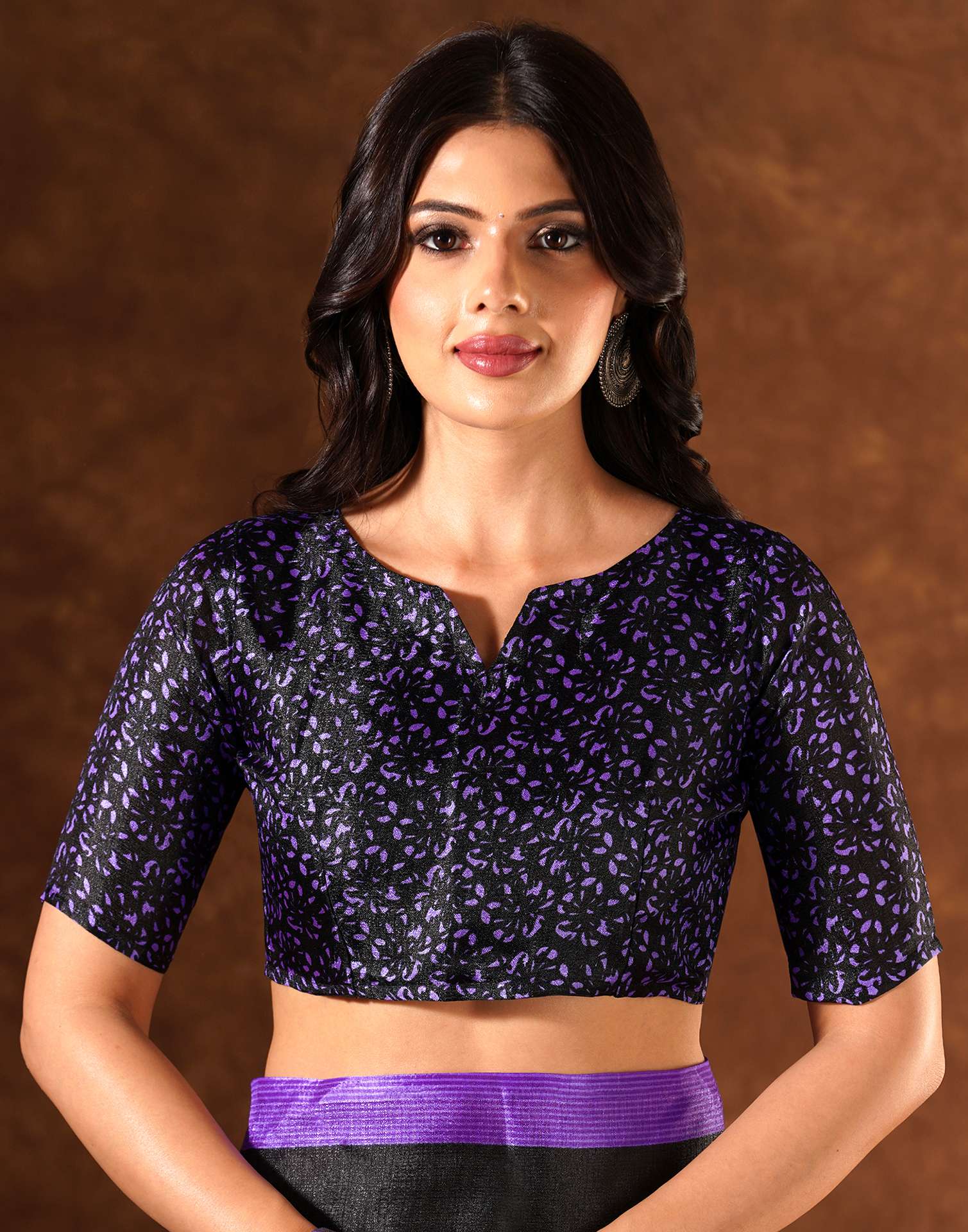 Black Cotton Blend Printed Saree - Image 8