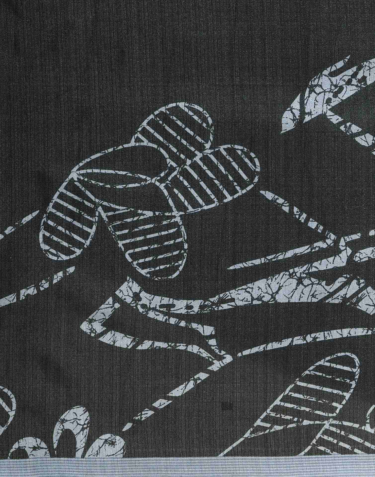 Black Cotton Blend Printed Saree - Image 9