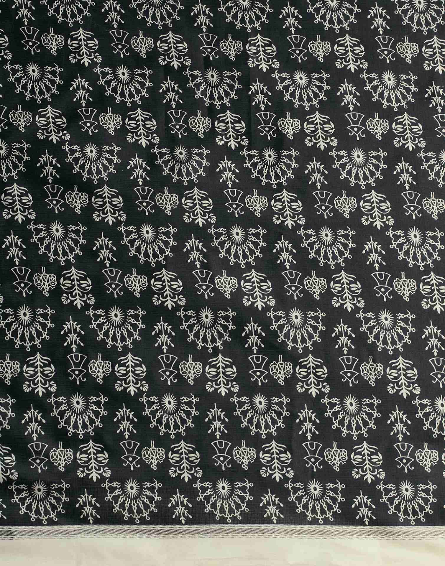 Black Cotton Blend Warli Printed Saree - Image 6
